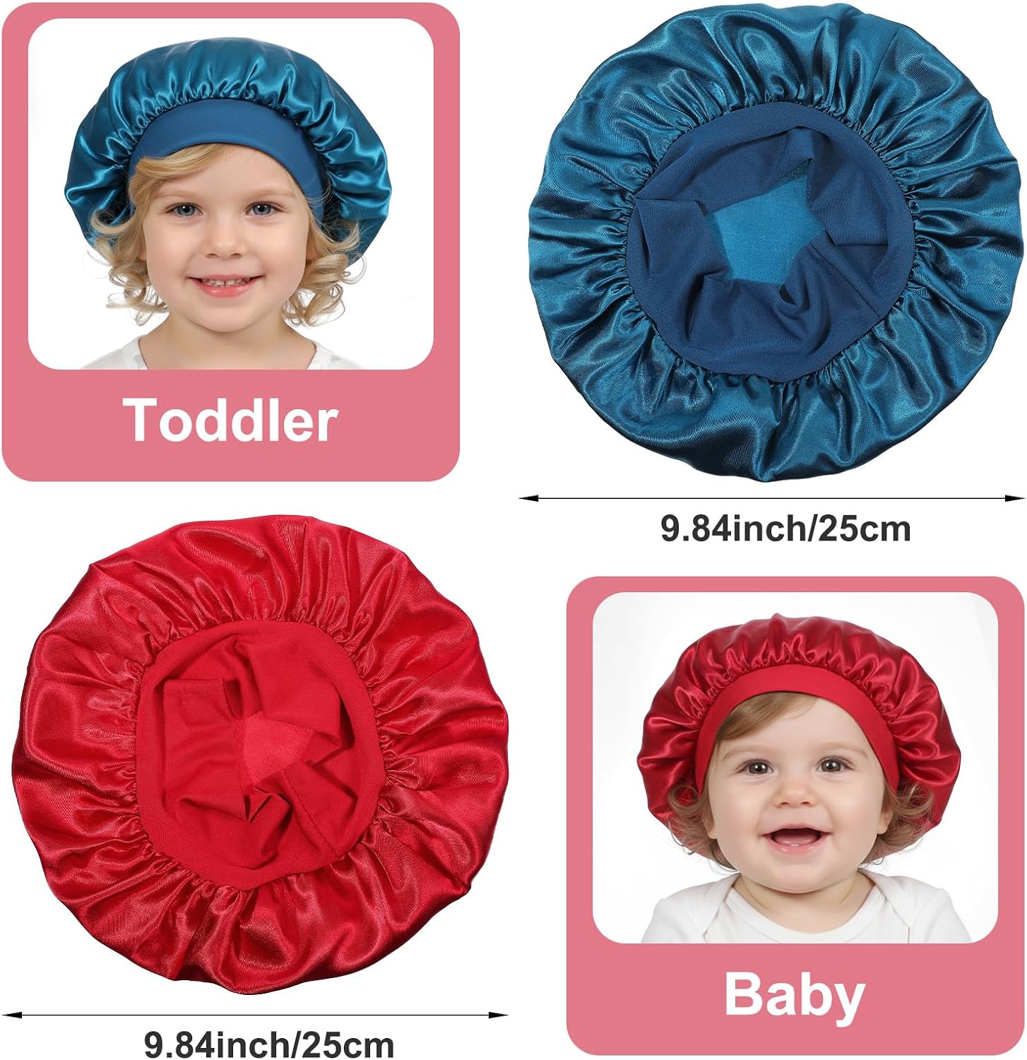 3Pcs Satin Bonnets for Baby, Kids Bonnets for Girls, Satin Silk Hair Bonnet for Sleeping, Silk Sleep Cap