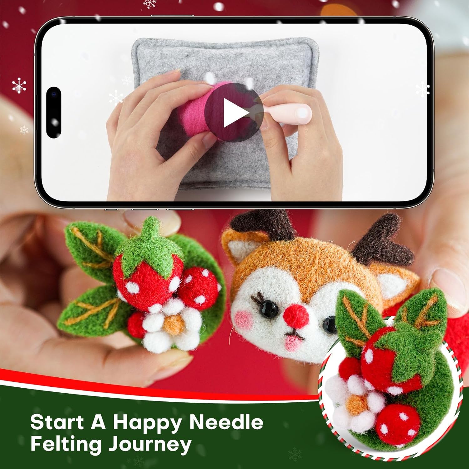 Wizardi Beginner Needle Felting Kit for Adults - Christmas. Christmas Felting Kit 3-5cm. Felting Tools. Wool Felting Supplies. Felt Crafts. Wool Felt. F07N8-Z-13