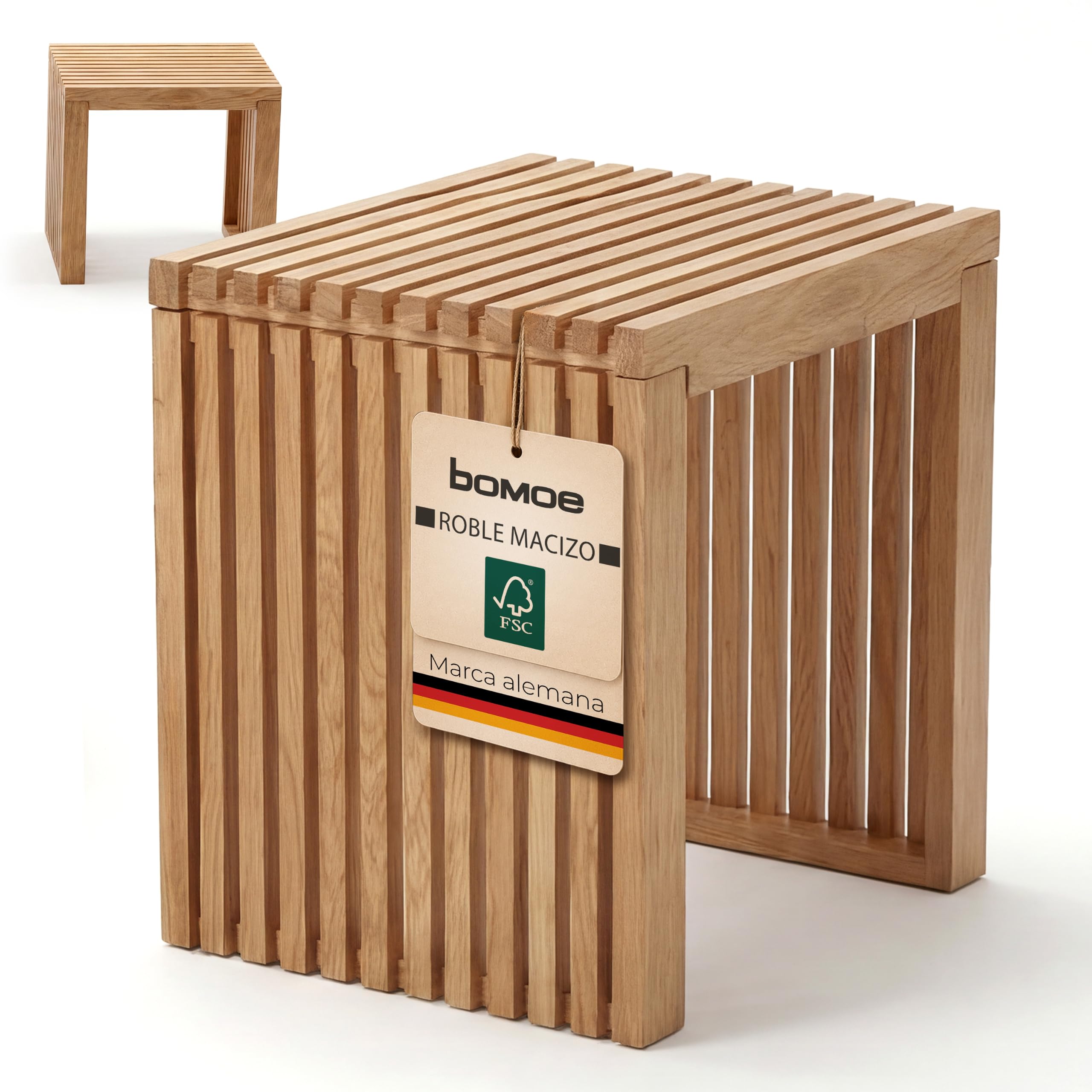 bomoe Taburete de Madera con Lamas Roble Macizo FSC® para Cocina y Baño | 45x33x43cm Estable Resistente Ideal para Recibidor Zapatero y Entrada banqueta Eichberg