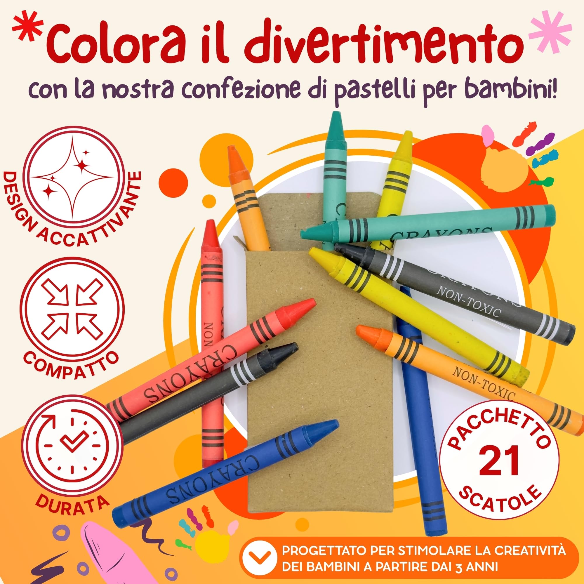 AF® - Set 126 Pastelli Cera, Bimbi 21 Scatola Colori Per Bambini Da Regalare | 6 Mini Colori Per Bambin Regalini, Gadget Compleanno Bambni 4 Anni 2 Anni Mini Pastelli Bambini Gadget