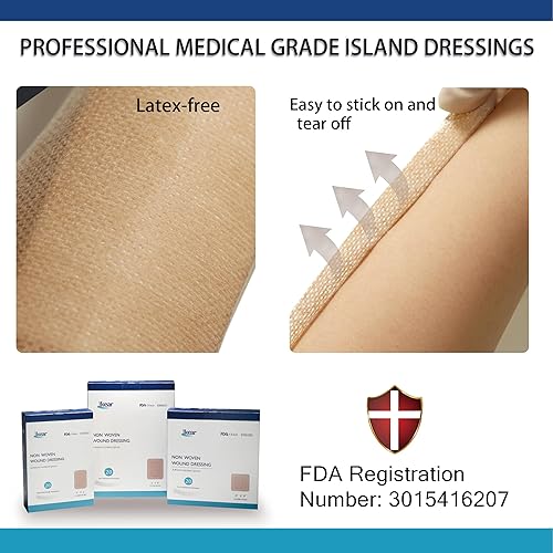 Miniatura 7 de 4"X8" 25 PCS Vendajes Isla Estériles Extra Grandes Color Piel para Heridas - Almohadillas de Gasa con Borde Autoadhesivo - Sin Látex - Grado Médico