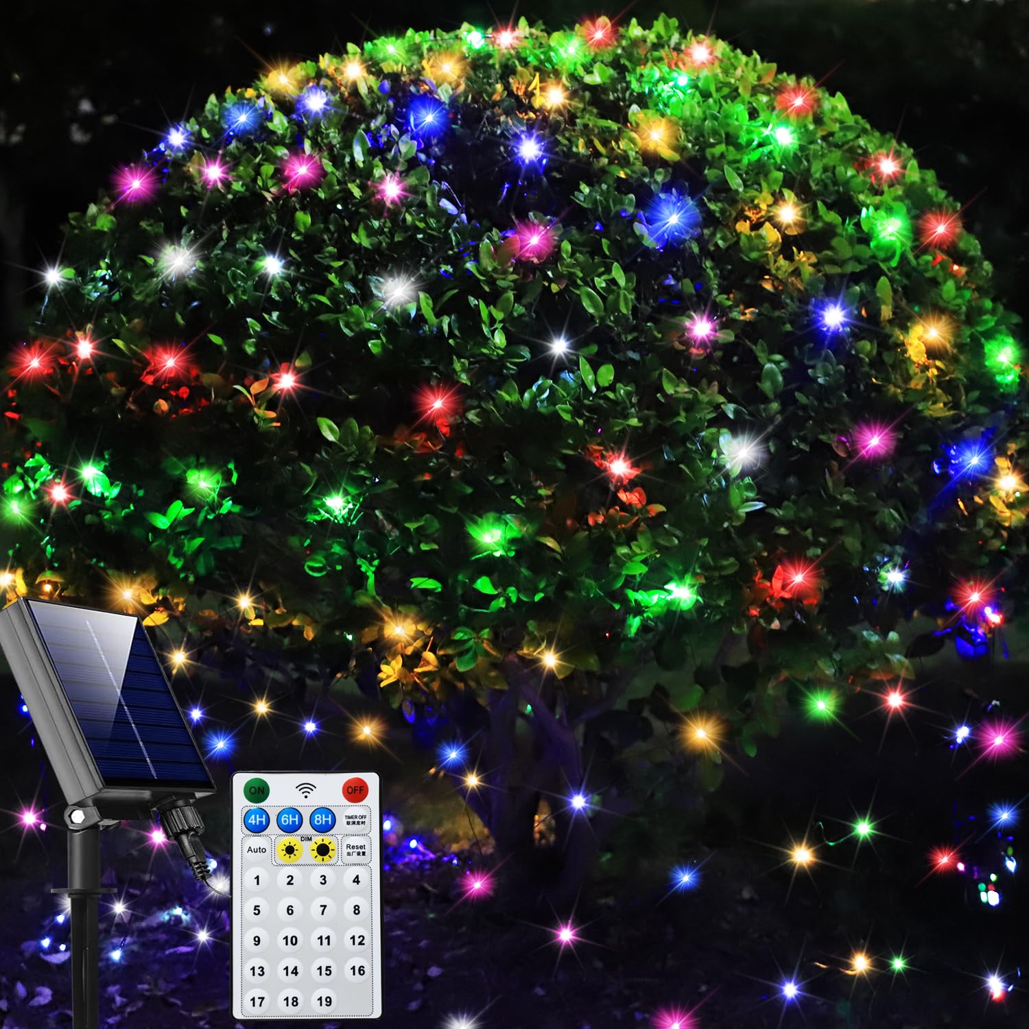 Curyidy Solar Net Lights Outdoor Mesh Lights Christmas Decorations, 200LED String Tree Wrap Waterproof 19 Modes for Bushes, Fence,Garden, Shrubs,Trunk, Halloween,Xmas Decor (6 Colors, 9.8ftx6.6ft)