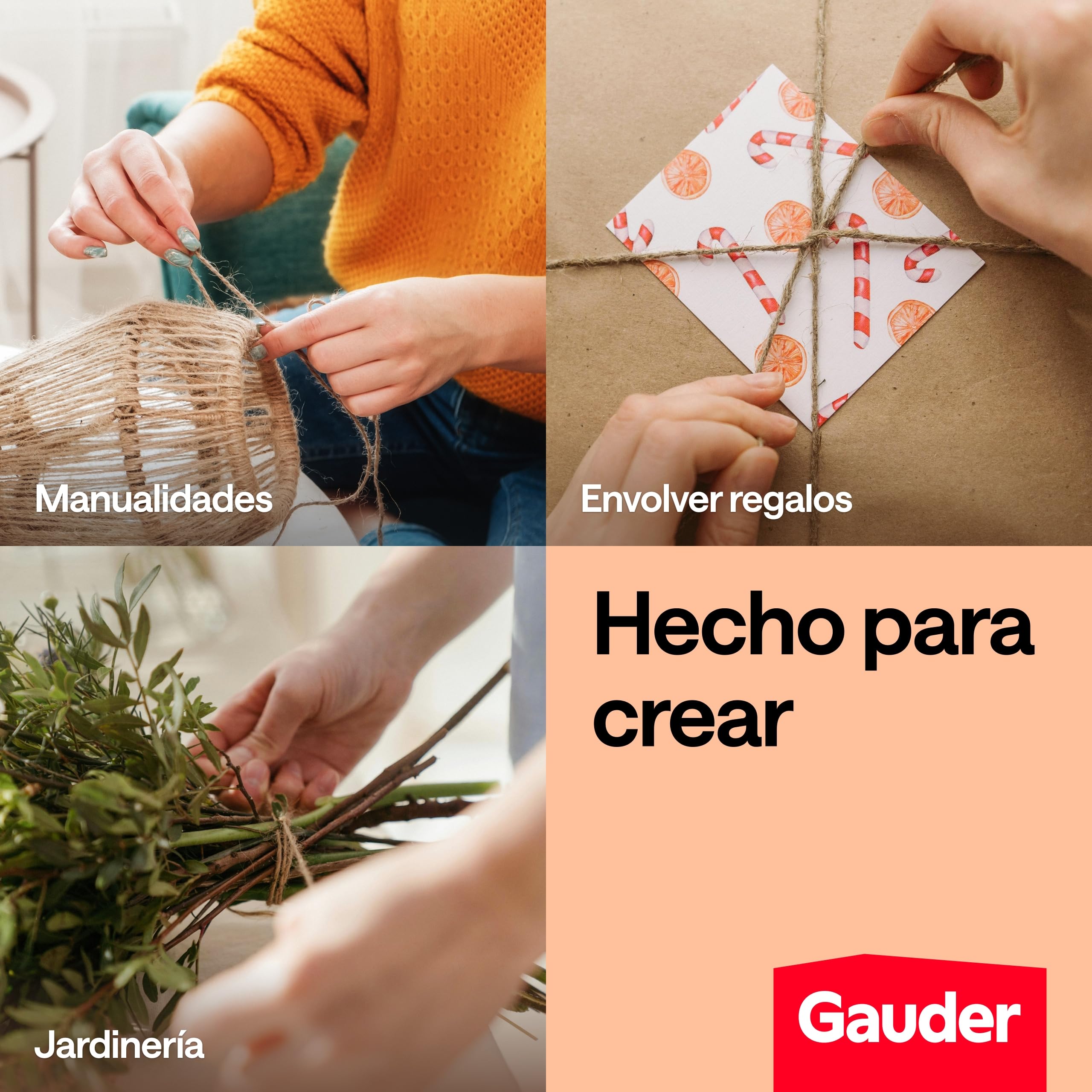 GAUDER Cordel de Yute Natural (100 m x 2 mm) – Hilo de jardín & ataduras para Plantas – Cuerda para macramé & Manualidades – Cordel de Embalaje – Decoración Natural