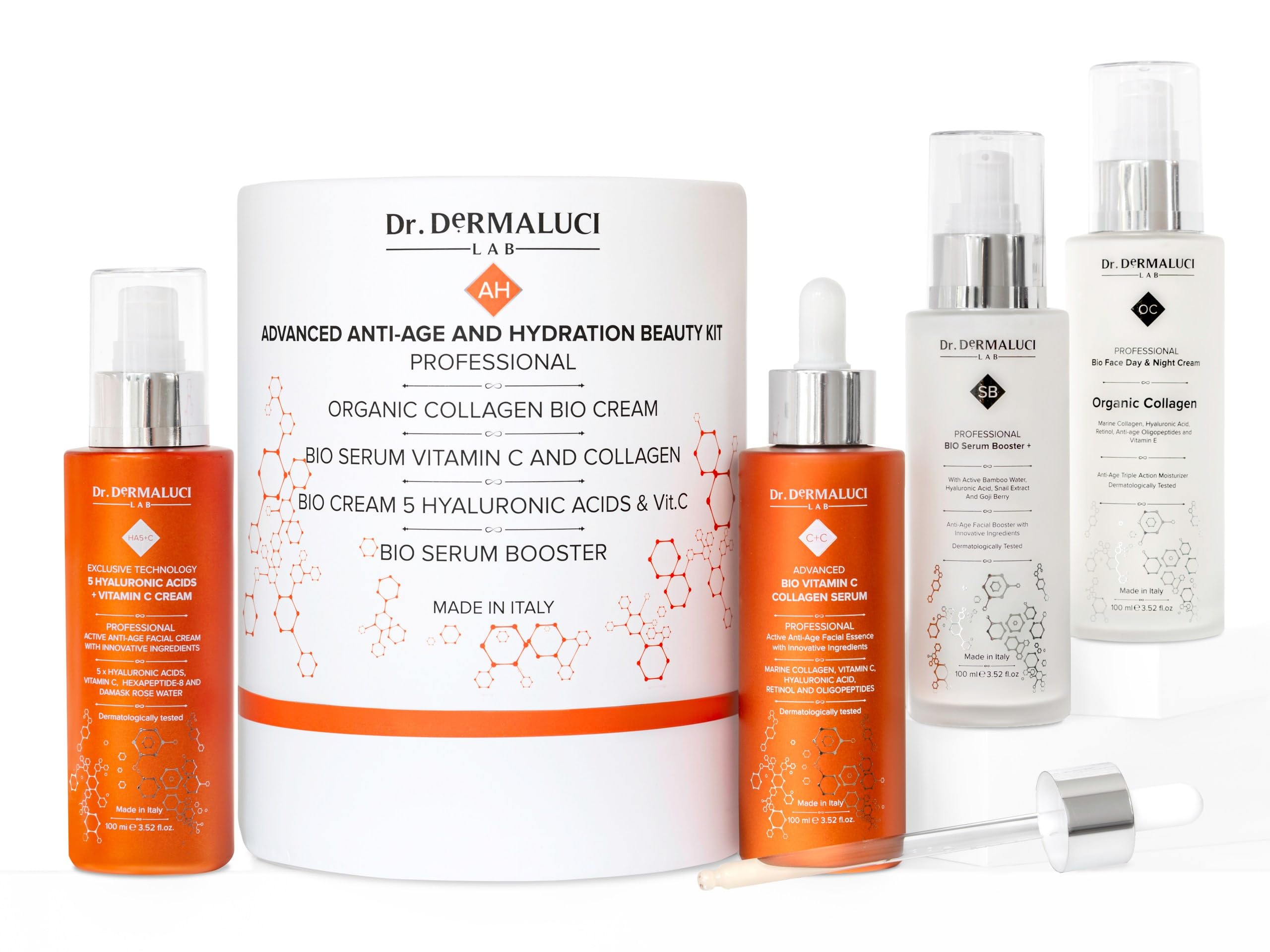 Dr. Dermaluci Lab Cofanetto Regalo Antirughe Donna Uomo Compleanno - Idrata, Rassoda, Illumina - Vitamina C, Collagene Marino, Acido Ialuronico, Retinolo - AIAB BIO, Made in Italy - 400ml