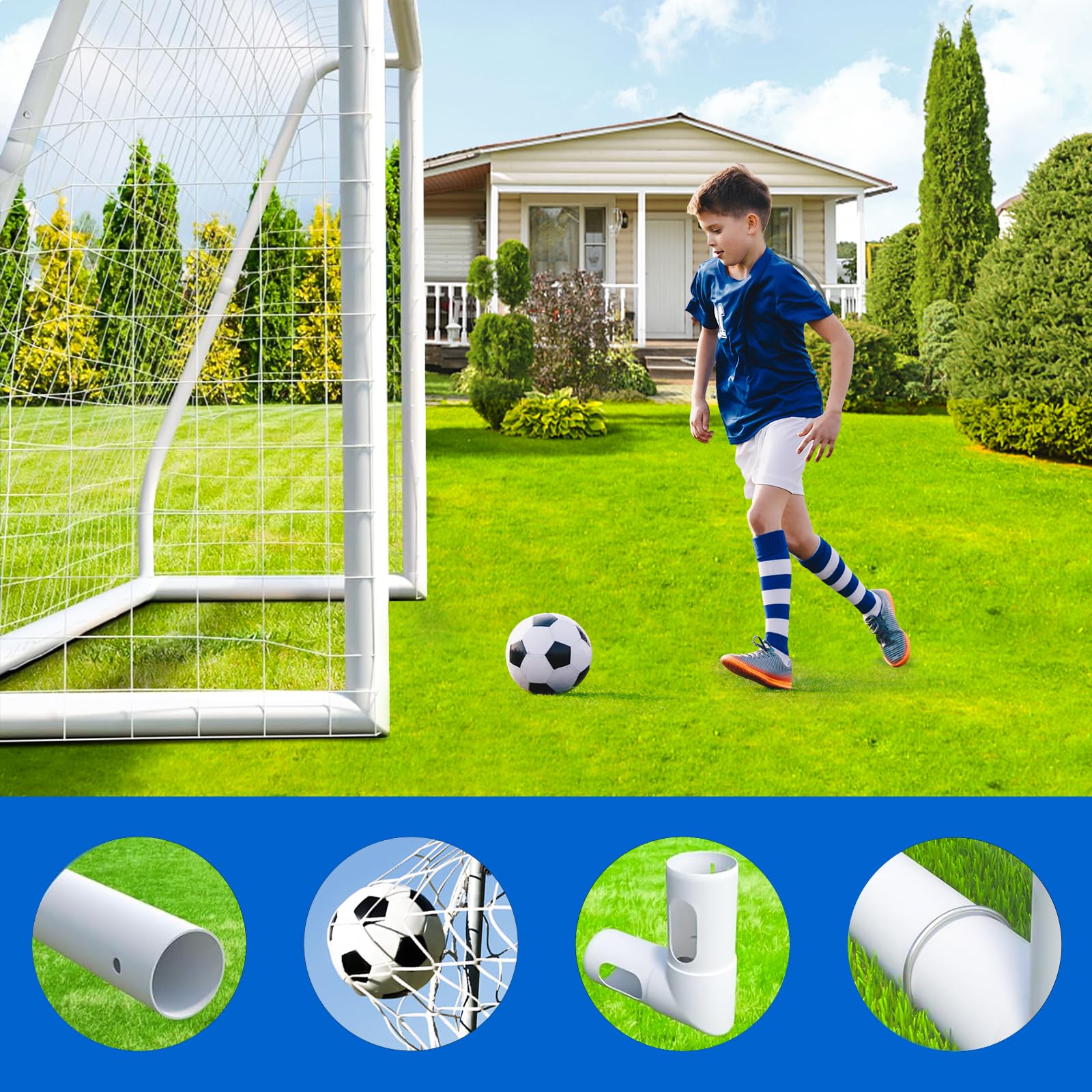 Questa Porta da Calcio, Resistente alle intemperie e Portatile, Porta da Calcio da Giardino, Porterias de Futbol Soccer Arcos de Futbol per Allenamento all'aperto, 8x6FT, 10x6.5FT, Rete da c