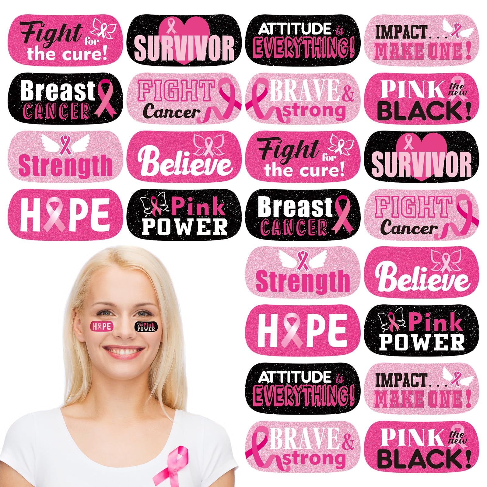 Landhoow 240 Pcs Breast Cancer Awareness Face Tattoos Bulk