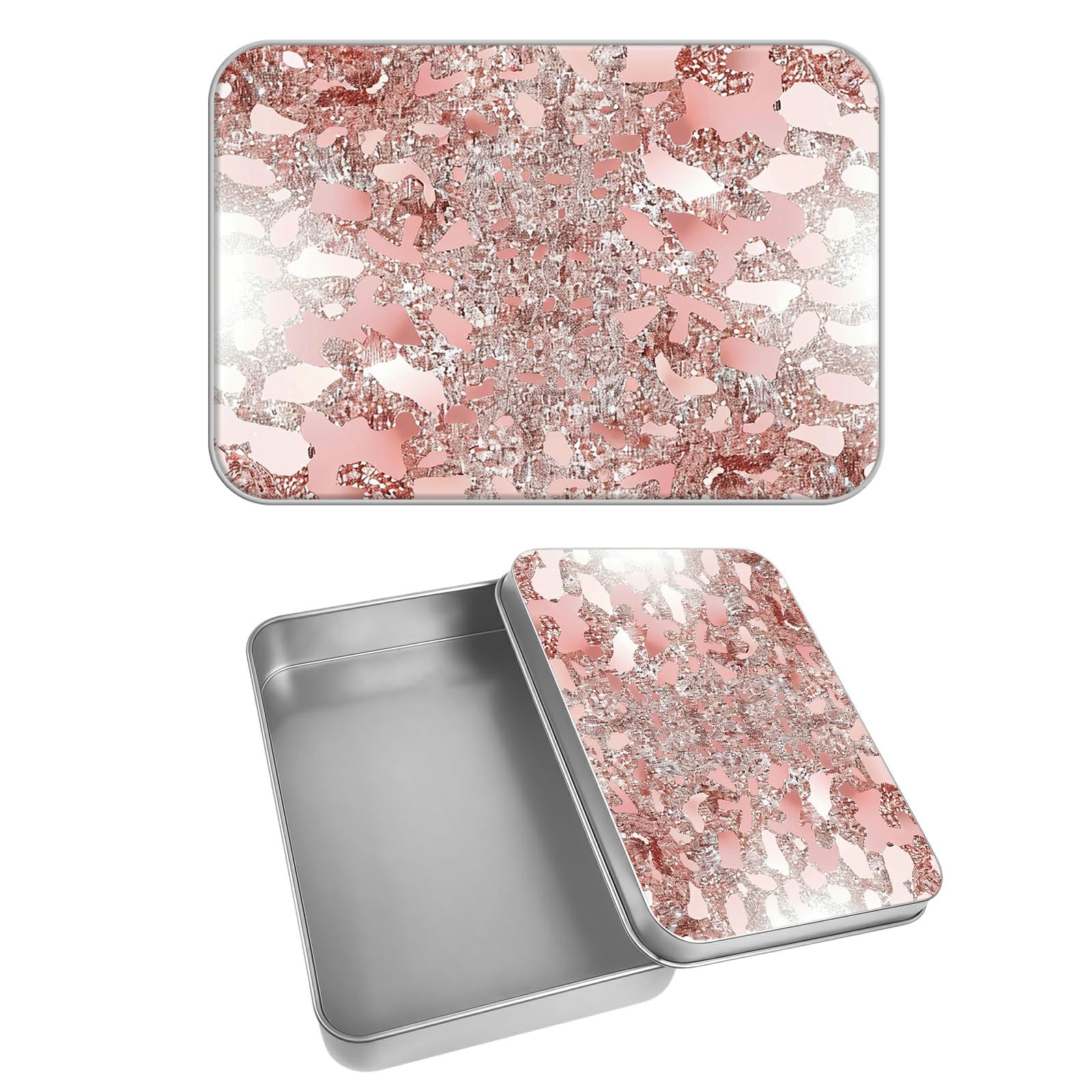 Rectangular Metal Tin Box with Removable Lid, Bright Leopards Decorative Printed Metal Storage Container for Cards, Diaries, Home Organization 4.53 x 3.35 x 0.86 inch– Single Pack
