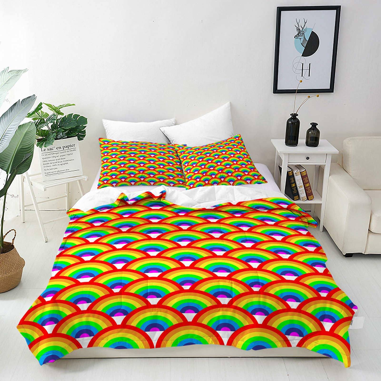 ANHOPE Rainbow Duvet Cover Set Soft Comforter Cover Set Colorful Rainbow Background Print Pattern 3 Piece Bedding Set with 2 Pillowcases All Season Quilt Cover with Zipper Closure Single โ image 1