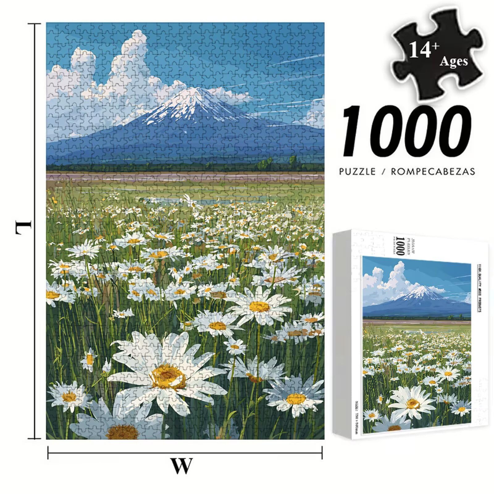 Puzzle 1200 Piezas Adultos Margarita & Montaña, Rompecabezas con Letras Traseras y Póster, Pasatiempo Antiestrés, Decoración de Pared, Regalo Decorar Mujer Hombre 75 x 50 cm (14 Años +) P3#1072