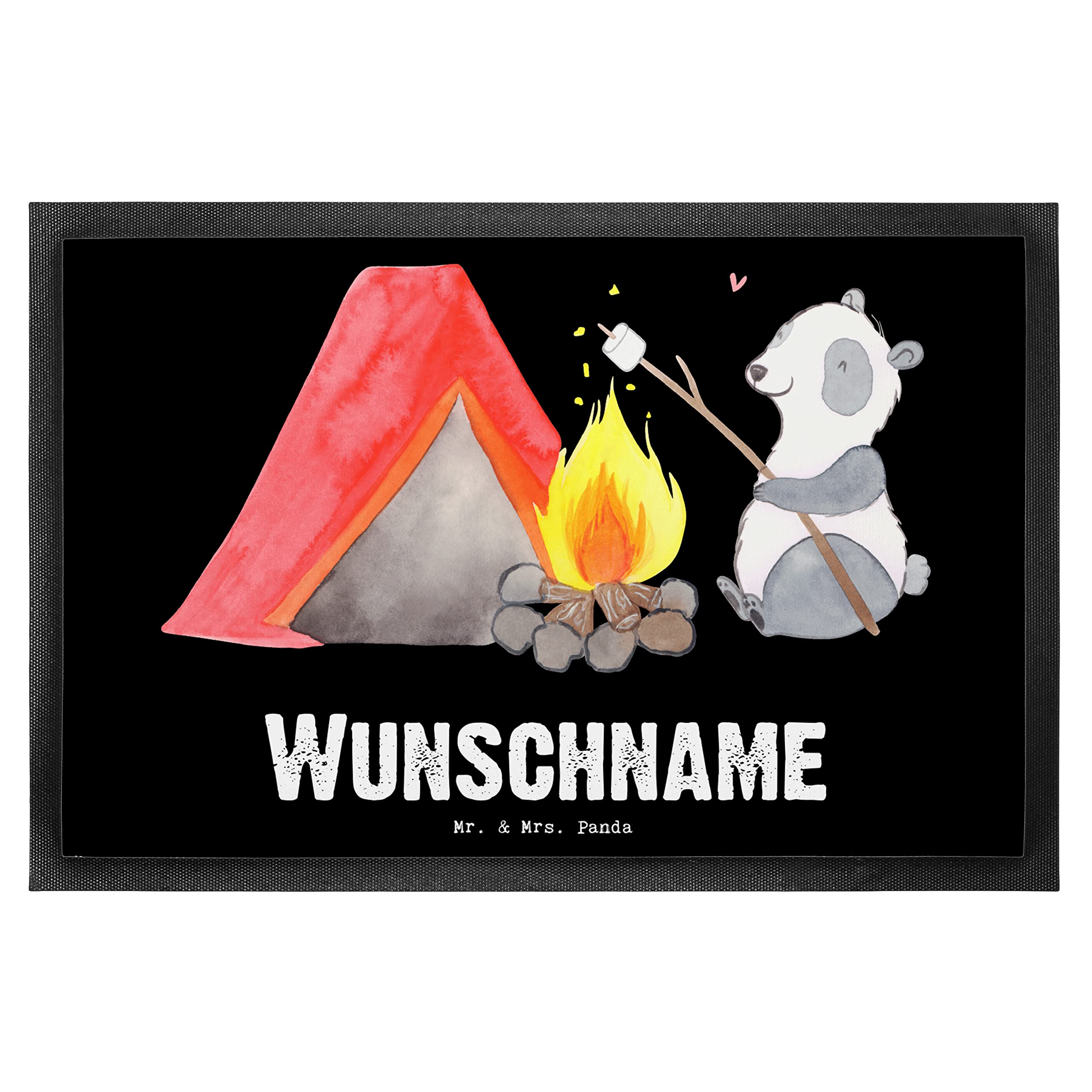 Mr. & Mrs. Panda Personalisierte Fußmatte Panda Campen 40 x 60 cm - Geschenke, Fussmatte personalisiert, personalisierbar, Türmatte, mit Name, Geschenk, Zelten, gehen, Camping, Campingplatz
