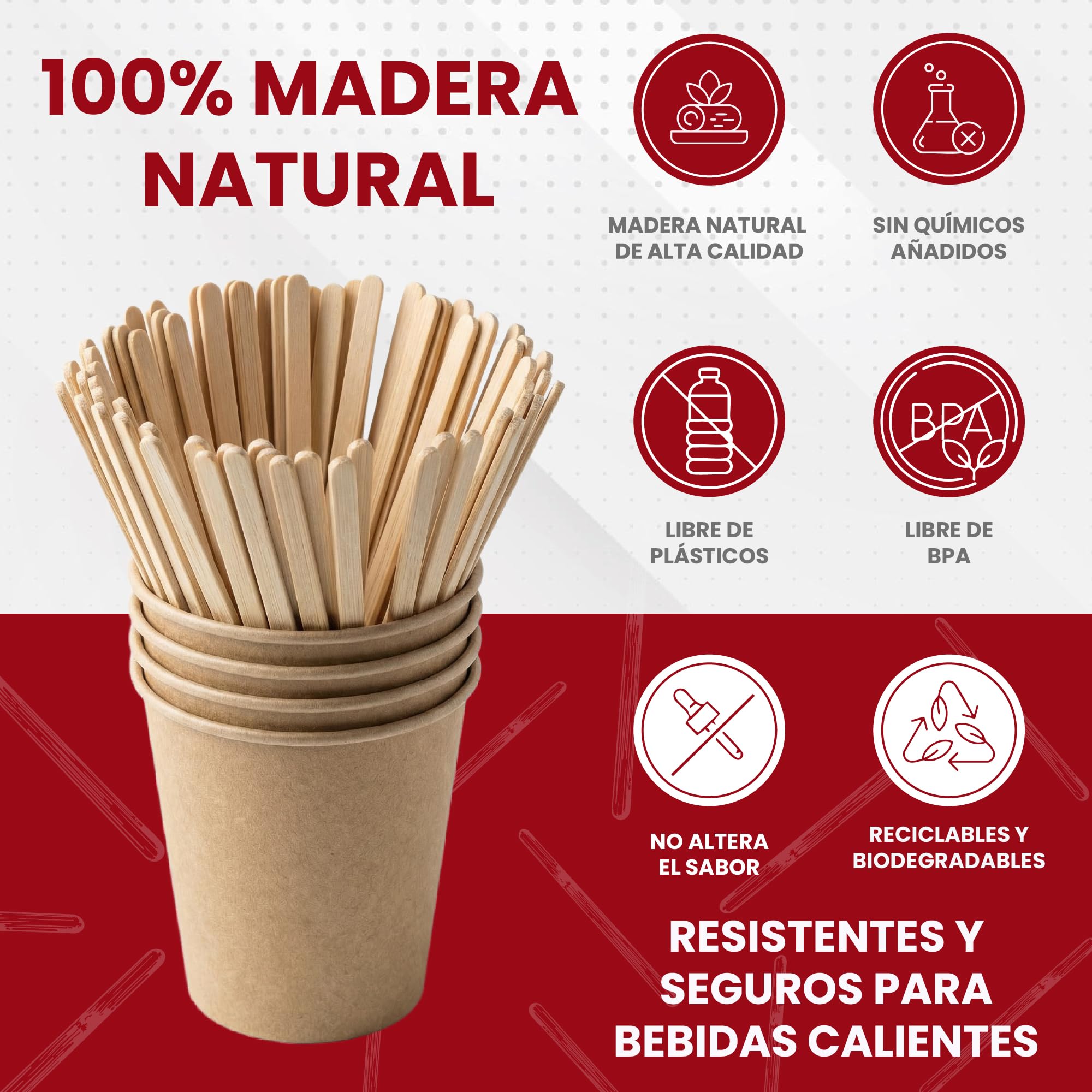 GASTROTOMI Palitos de Madera para Café 1000 Unidades – Palillos Desechables de 14 cm – Paletinas Café Ecológicas Biodegradables – Removedor Café para Oficina y Catering - Cucharas de Bambú desechables — view 5