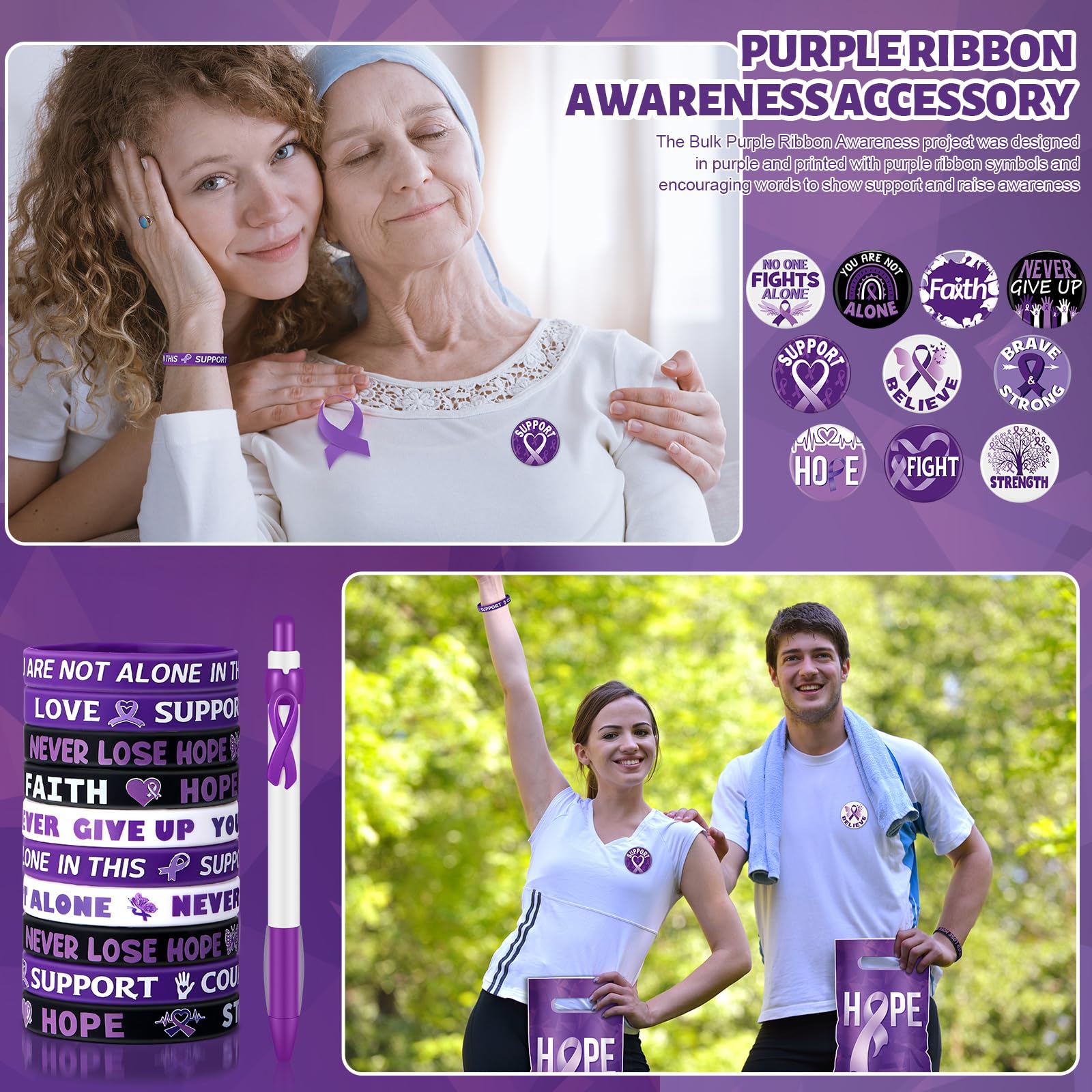 Amazon.com: Supervitae 200 Pcs Purple Ribbon Awareness Accessories