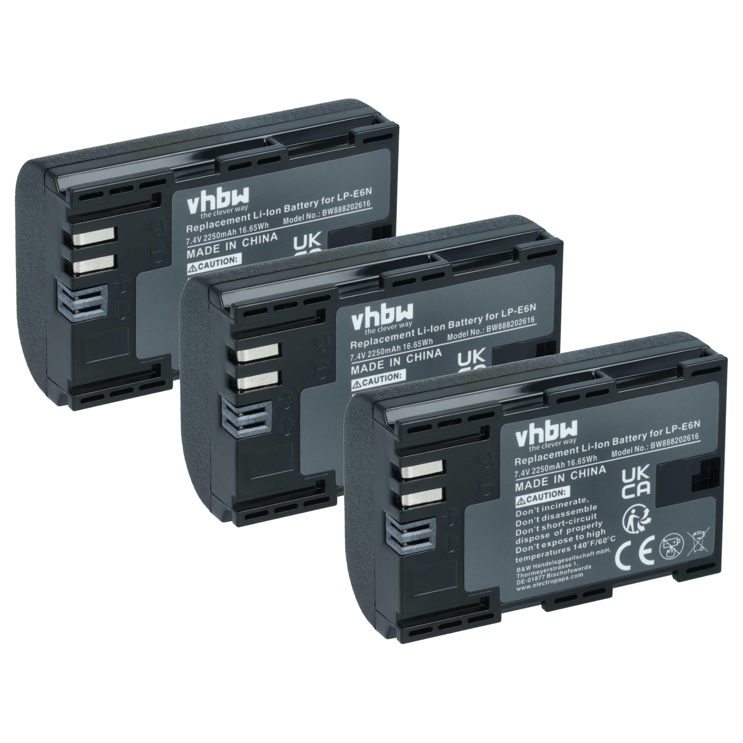 vhbw 3X batería Compatible con Canon EOS R (Ra), 80D, R5, 7D Mark II, 70D