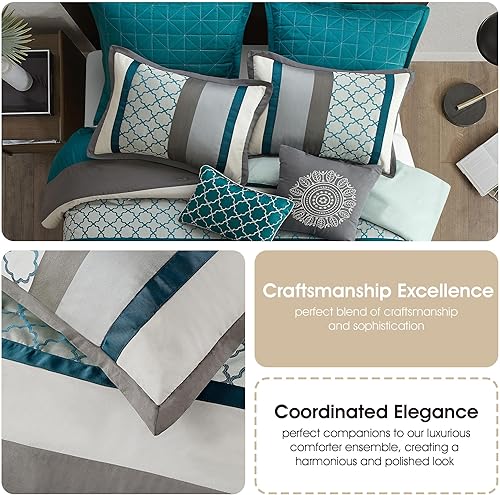 Miniatura 6 de Stratford Park Bedding - Juego de edredón de 8 piezas, diseño a rayas, pavo realgris, tamaño Queen