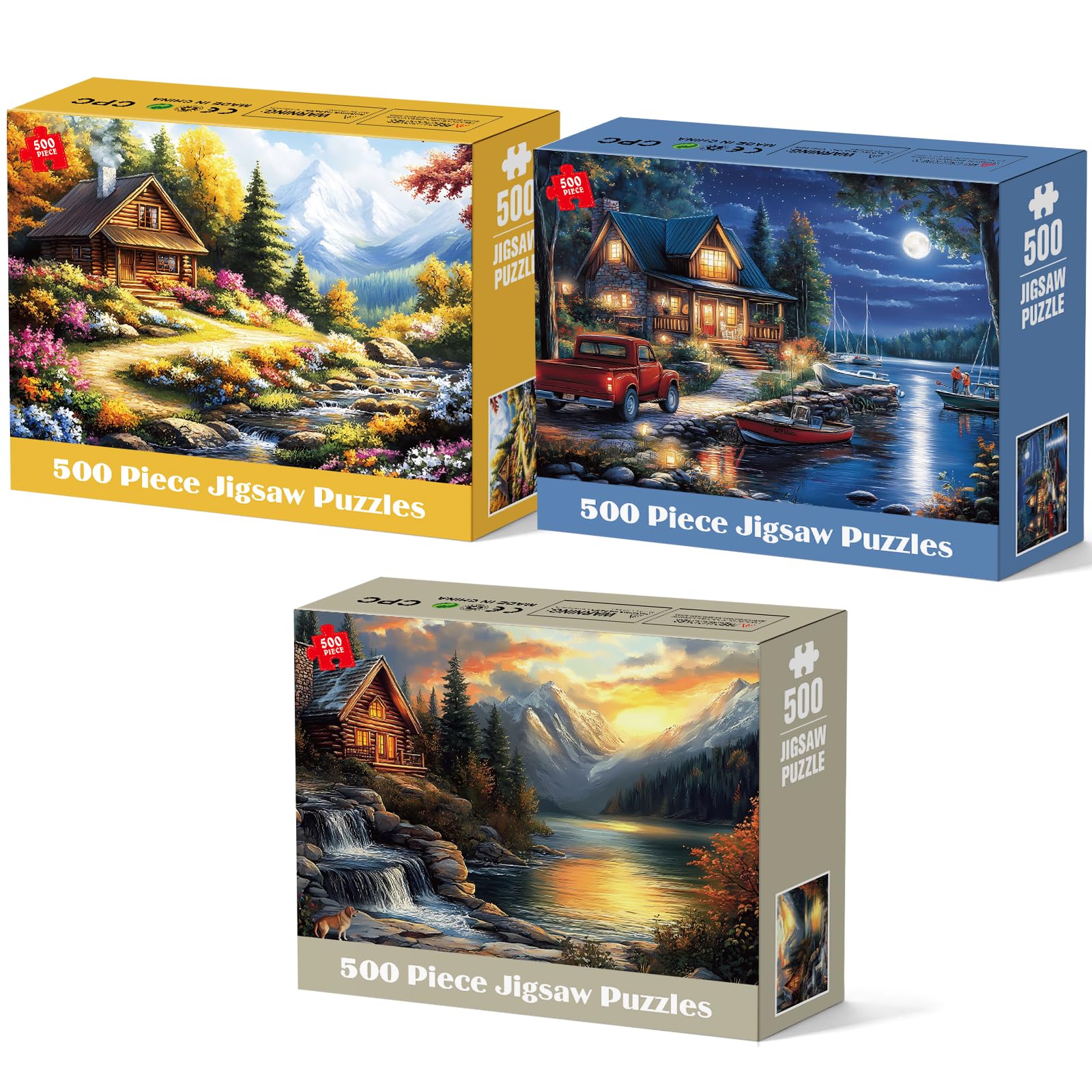 3 Pack Puzzles for Adults 500 Pieces, Canoe Lake and Night View Jigsaw Puzzles 500 Pieces…