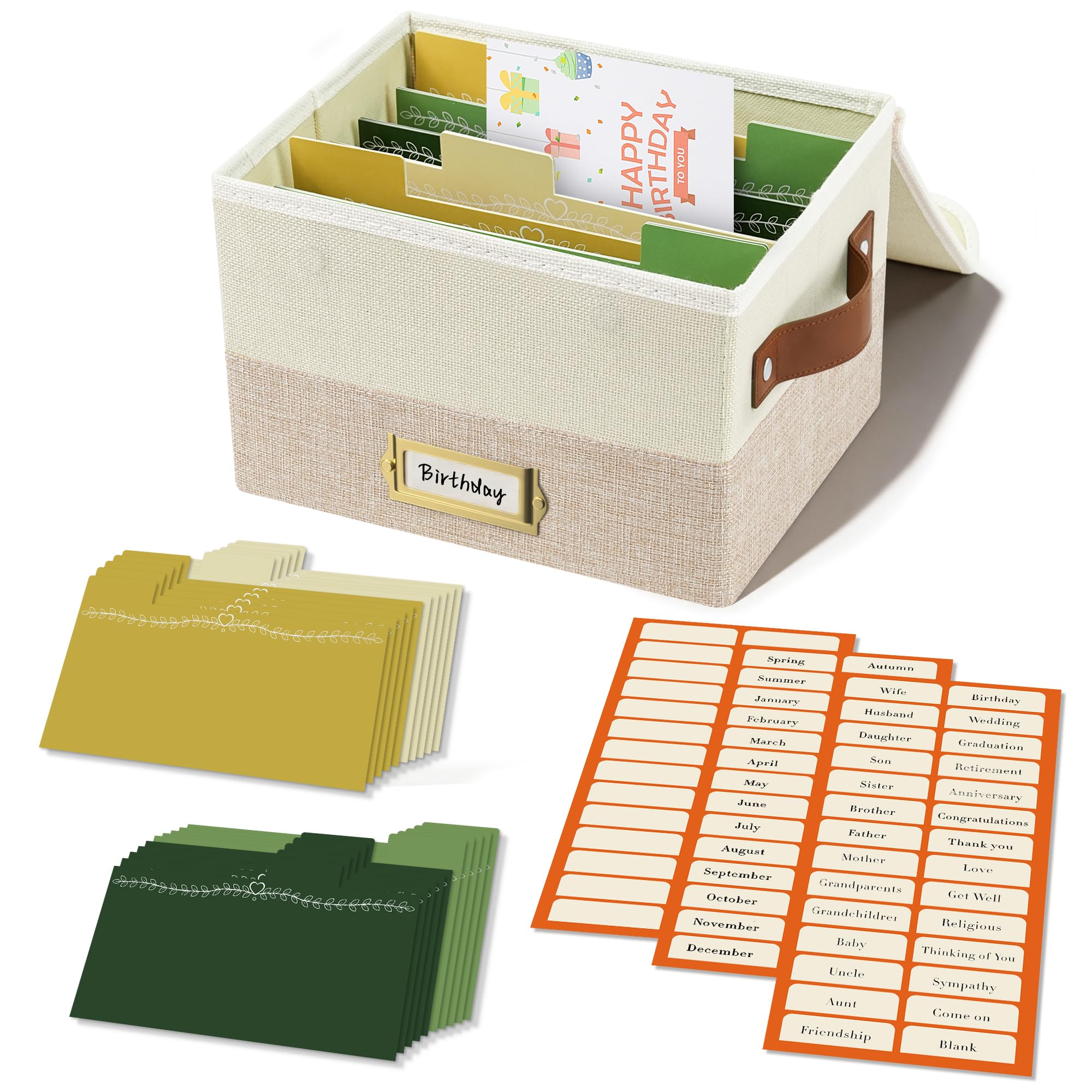 Vienrose Greeting Card Organizer Box, Foldable Storage Box, Beige & Khaki