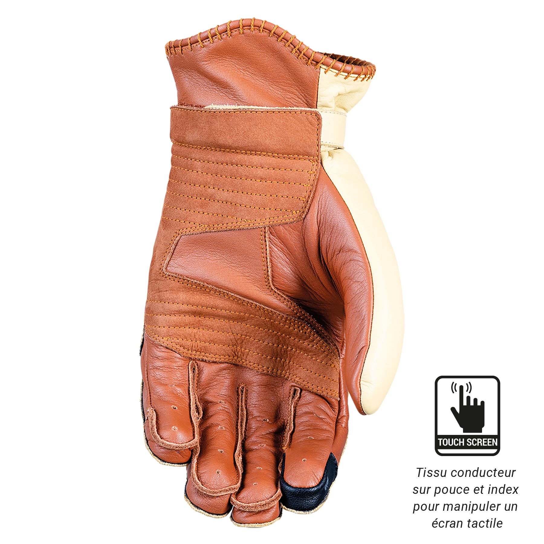 FIVE 830422 Gants de Moto Custom Vintage Homologués 1KP, OKLAHOMA, Beige, L