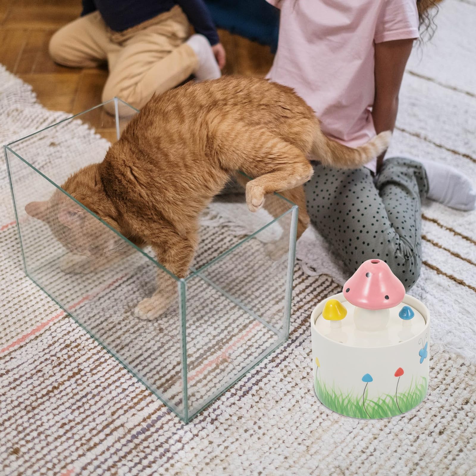 Automatischer Haustier Wasserspender Pilzform 1l Keramik | USB Betrieb, Energiesparend, für Hunde und Katzen, für Zuhause und Deko