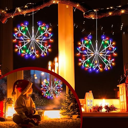 Miniatura 6 de Baquler 6 Pcs Christmas 3D Snowflake Hanging Ornament with 72 LED Lights 16 Inch Christmas String Lights Metal Snowflake Lights for Patio Wedding