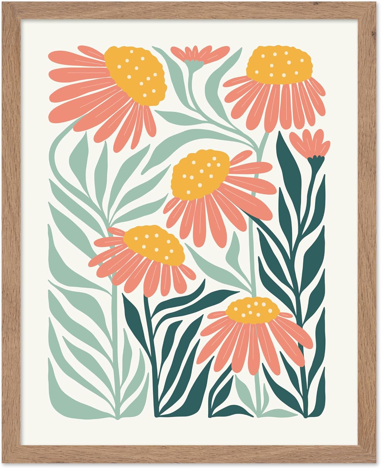 Poster Master Flower Poster - Retro Floral Print - Abstract Sunflower Art - Spring & Modern Flower Design - Tropical Design - Chic Boho Decor - Aesthetic Flower Shop Decor - 8x10 Beige Framed