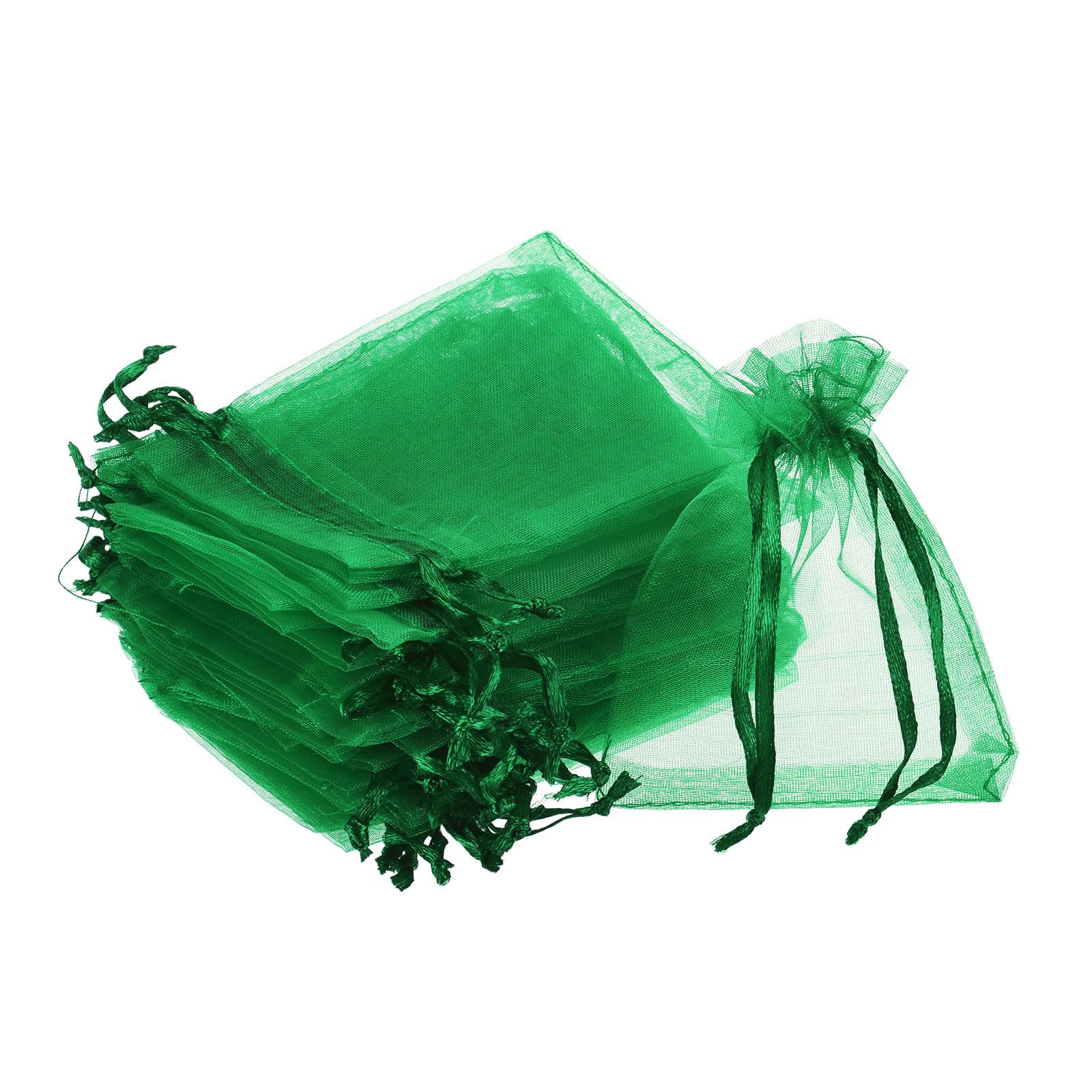 sourcing map 100pcs Organza Bags 8x11cm Drawstring Favor Pouches Sheer Mesh Bag for Gift Jewelry Wedding Party Christmas Candy Dark Green