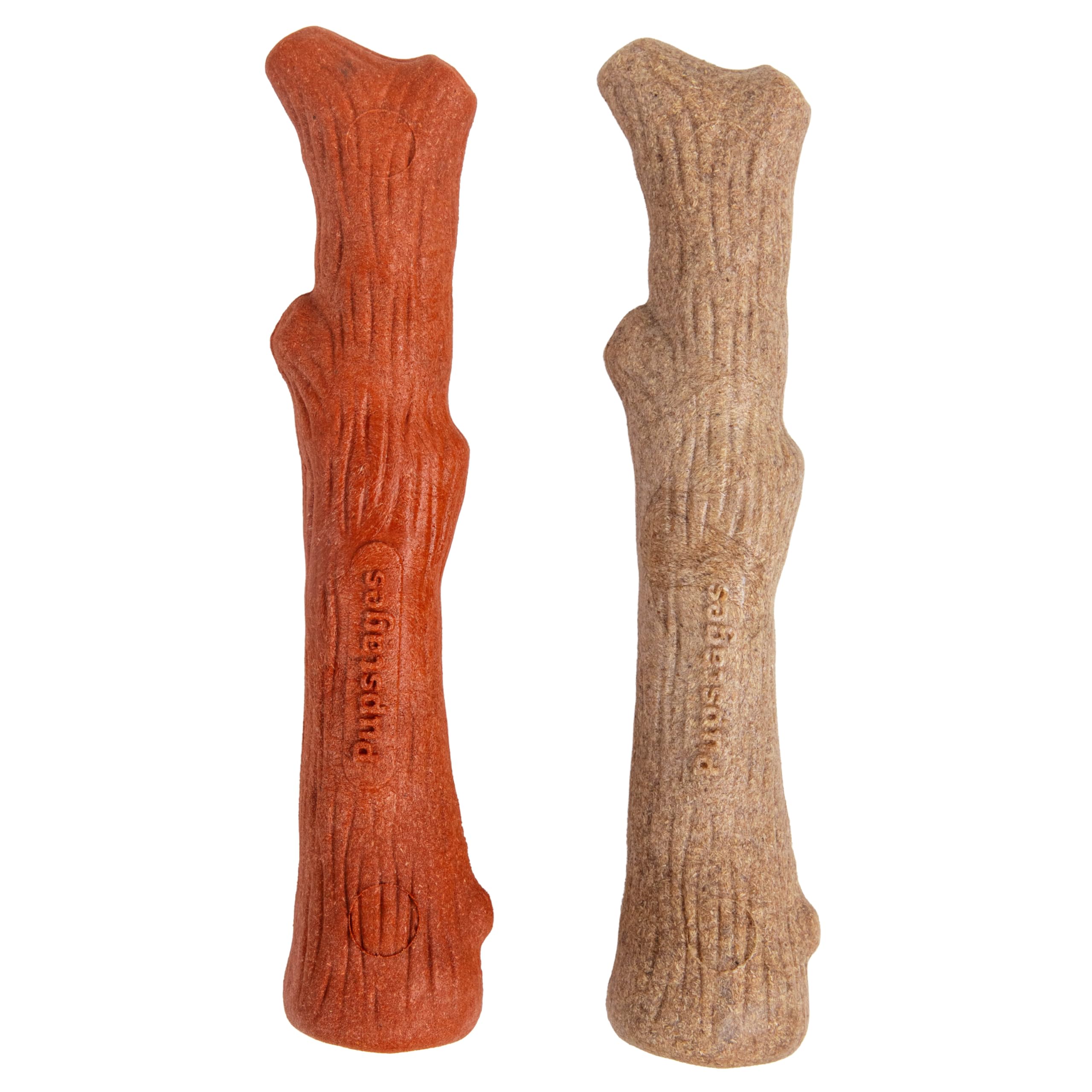 Outward Hound Pupstages Dogwood Mesquite Dog Chew Toy – Real-Wood Blend, Moderate Chewers, Medium, 7.5", 2-Pack (Natural & Mesquite Flavors)