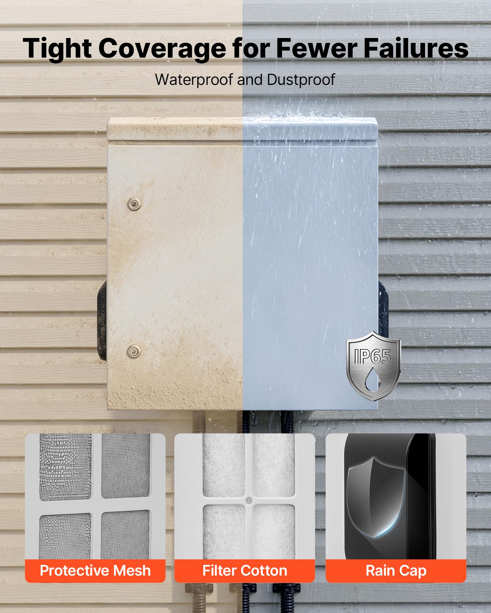 VEVOR Caja eléctrica impermeable IP65, caja de control de acero laminado en frío con termostato, ventilador y cubierta de lluvia, caja de conexiones con cerradura armario de control exterior 60 x 30 x