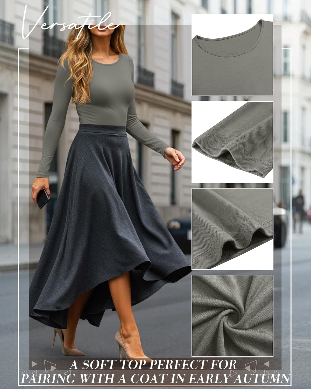 5 Pack Women's Long Sleeve Shirts Scoop Neck Tops Slim Fit Stretchy Undershirts Casual Base Layer Multipack - Image 5