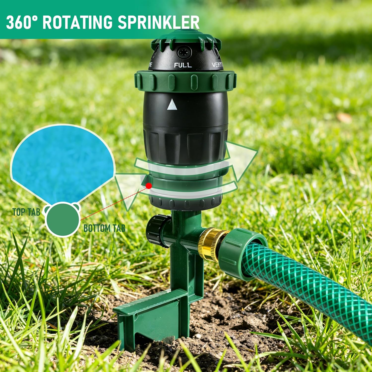 HOURLEEY 2 Pack Gear Drive Sprinkler for Yard, Heavy Duty 5-Pattern 360 Degree Rotary Water Sprinkler with Spike Base, Durable Lawn Sprinkler with 3/4 Inch Adapters for Large Area Garden