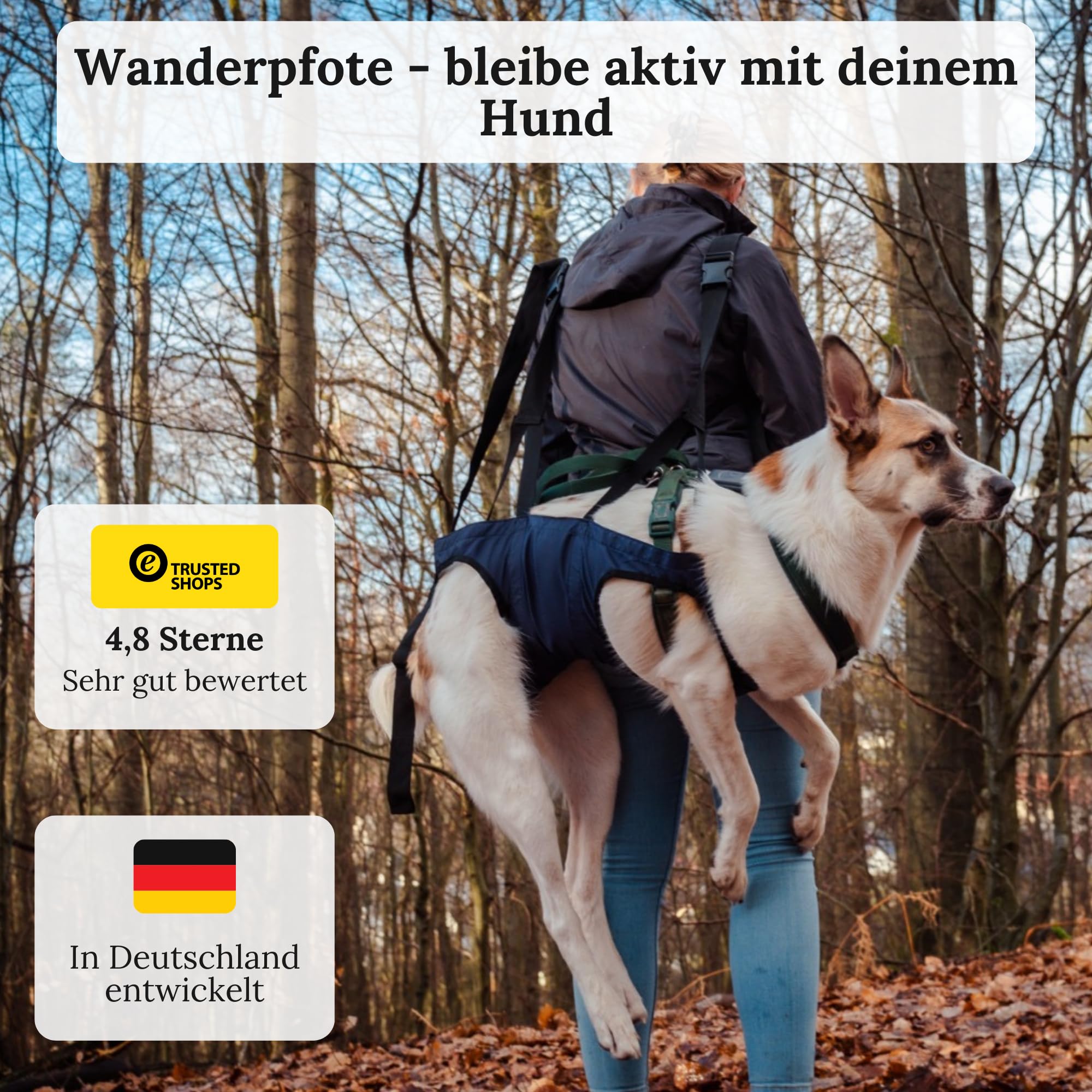 Tragehilfe für Hunde – Notfallrucksack bei Wanderungen oder Tragetasche Hund im Alltag bei Treppe - Klein, Leicht, Robust, Hochwertig - Tragetuch Hund, Hundetasche (L)