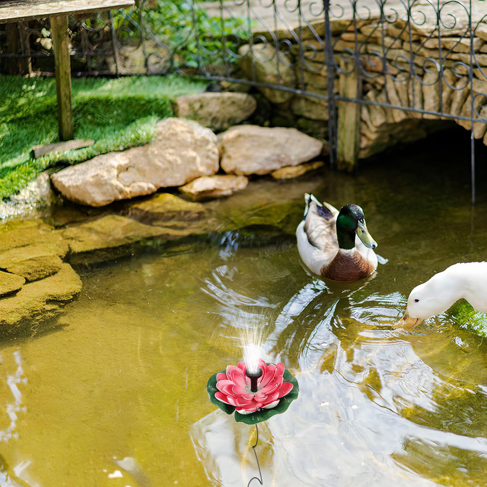 Hemobllo Solarbrunnen Lotusblüte Satz mit Solar Pumpe 7v 1,2w für Gartenteich Außendekor Schwimmender Wasserbrunnen ohne Batterie