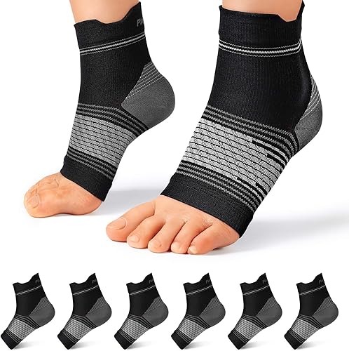 Calcetines para fascitis plantar (6 pares) para hombres y mujeres, mangas de compresión para pies con soporte de arco y tobillo (negro, pequeño)