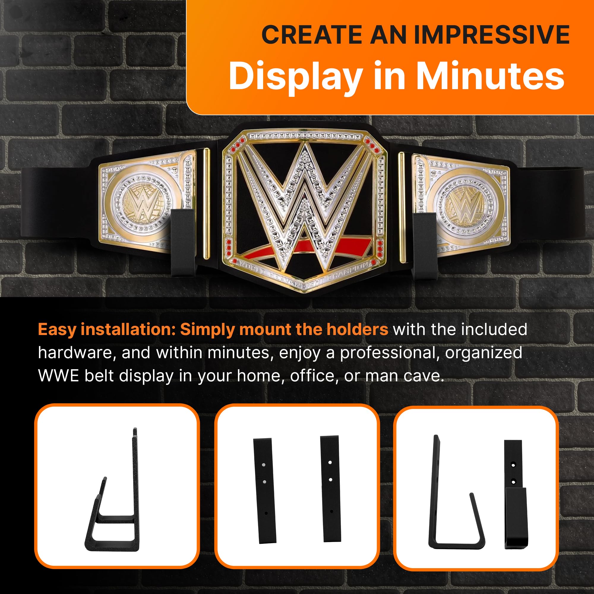 Supporto da parete per cintura da wrestling – Set di ganci pesanti compatibile con WWE, boxe, arti marziali, UFC, cinture di replica e vetrina per vincere il titolo