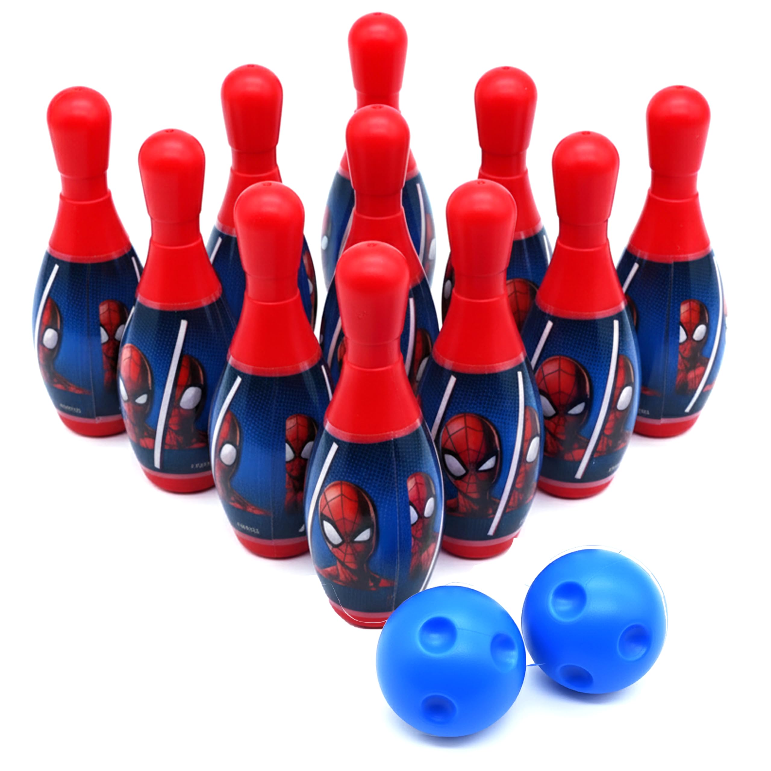 Spiderman Kids Bowling Toy Set – 10 Pins and 2 Balls – Marvel Bowling Game Indoor Outdoor Play – Birthday Gift for Boys 3+Years - Size: 14cm