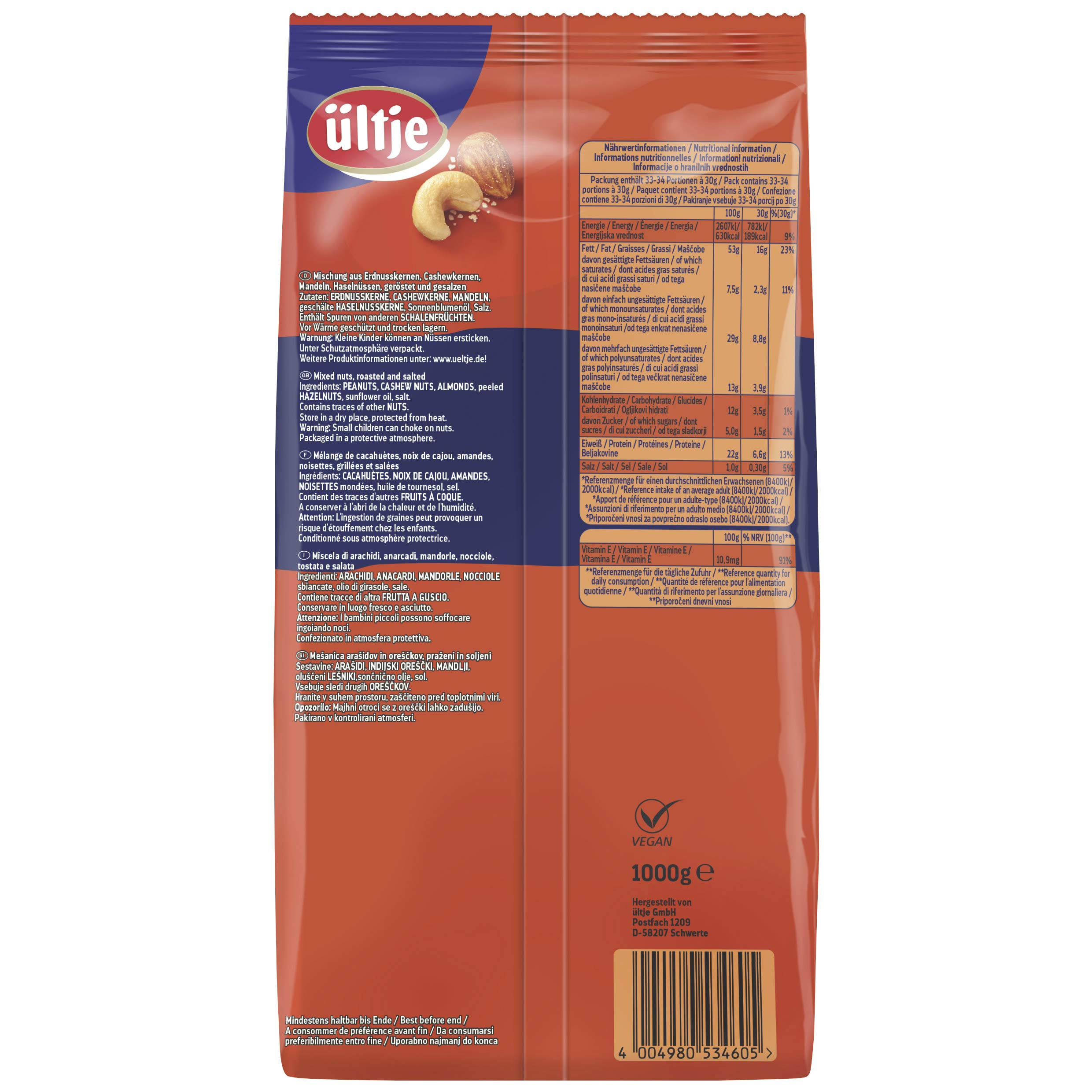 ültje Studentenfutter, original, 1kg & Bar Mix, geröstet & gesalzen, 1.000g