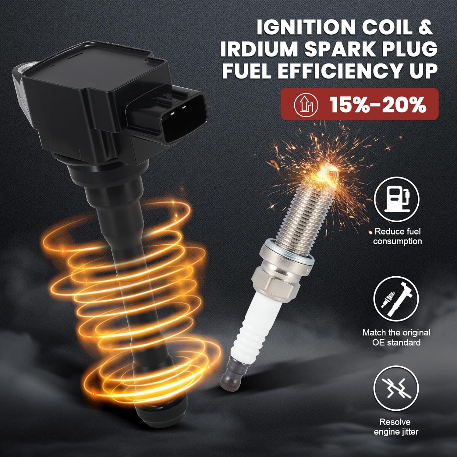 UF659 Ignition Coil Pack and Double Iridium Spark Plugs Set of 4 Compatible with Nissan Juke 2012-2017 1.6L Replaces#GN10614 1788535 C1807 XP5683