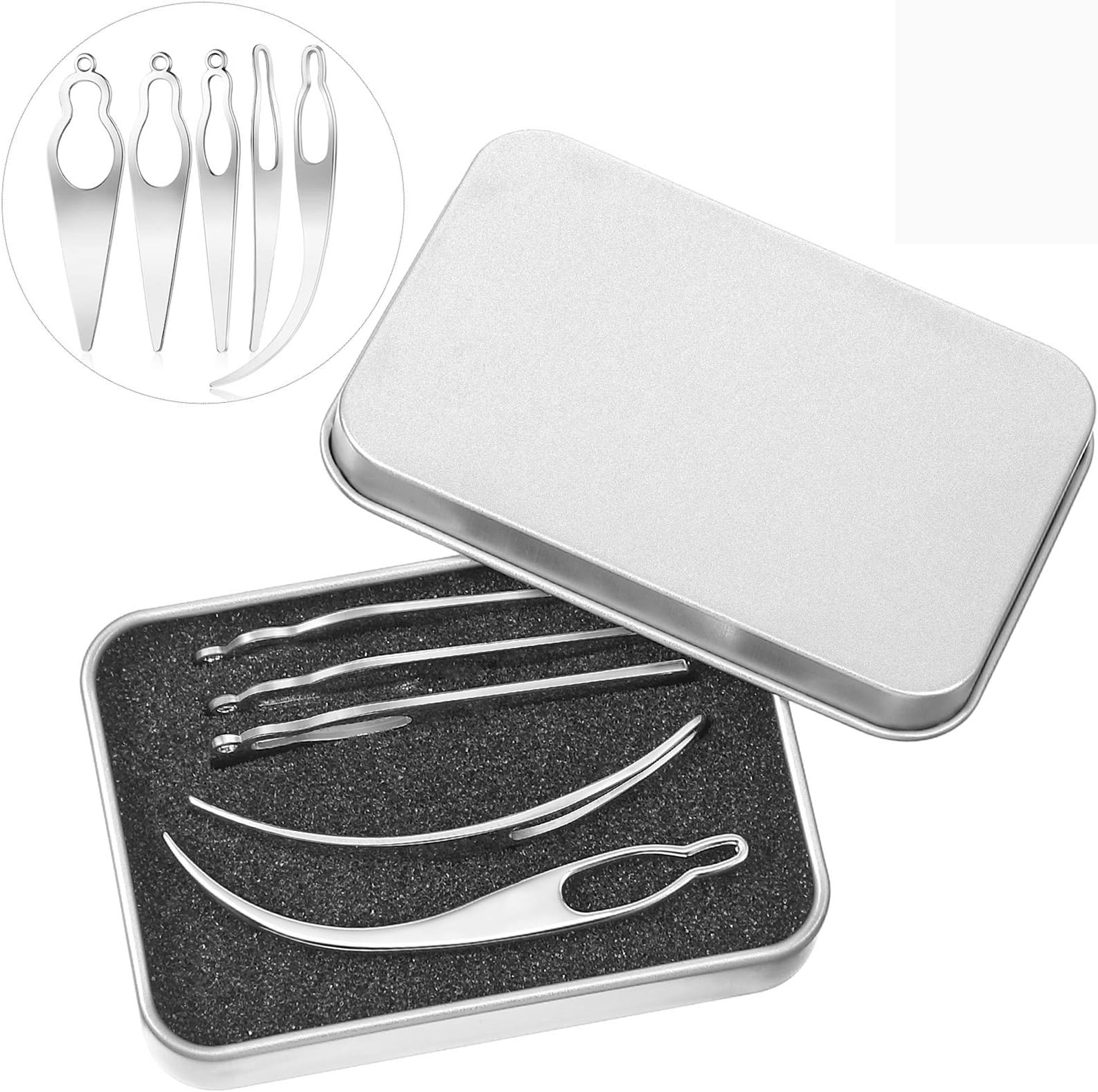 WILLBOND 5 Pieces Dreadlocks Tool Sisterlocks Craft Dreadlocks Hair Extensions Locs Tightening Accessories Easyloc Hair Tool Crochet with 1 Metal Gift Box for Different Locs(Silver)