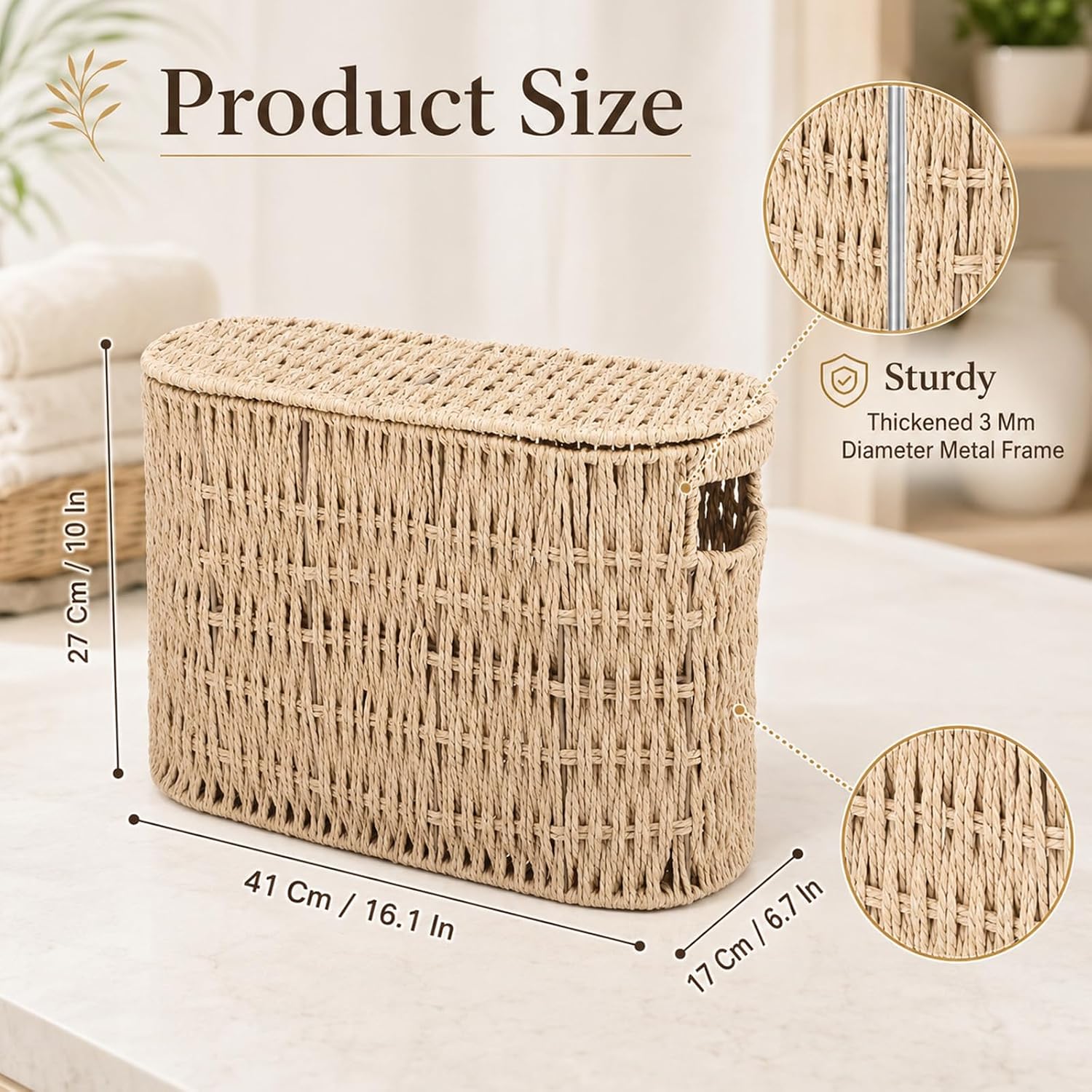 Toilet Paper Storage Basket with Lid Paper Rope Wicker Basket