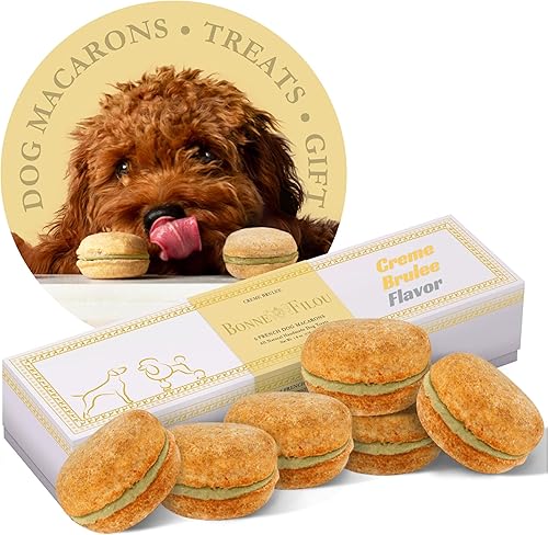 Bonne et Filou - Macarrones gourmet para perros de Creme Brulee hechos a mano - Regalos para perros y regalos de cumpleaños - Bocadillo saludable y