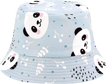 PASKMLNA Cute Panda Print Bucket Hat, Lightweight Reversible, Packable, for Big Kids Girls Boys