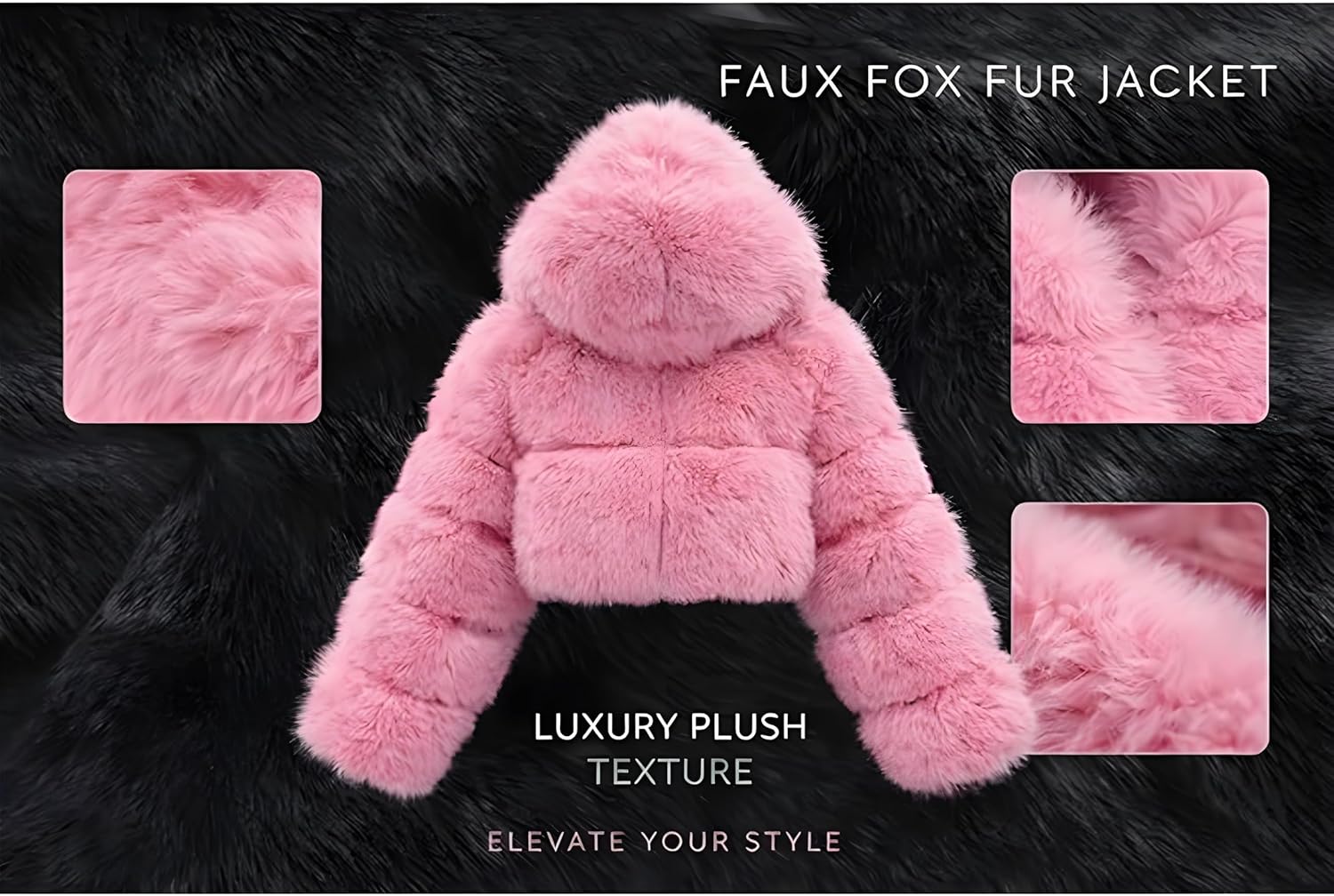 Fur Coats for Women Warm Plus Size Cropped Faux Fur Jacket Long Sleeve Hooded Parka Coat Winter Fashion Clothes