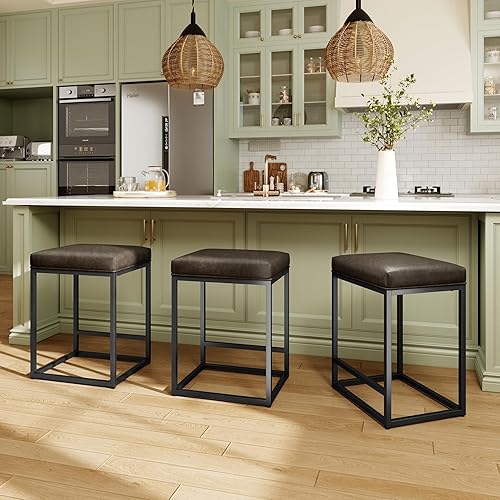 Miniatura 72 de MAISON ARTS Juego de 3 taburetes de bar de 24 pulgadas de altura de mostrador para encimera de cocina, taburetes de bar modernos tapizados 3 pcs