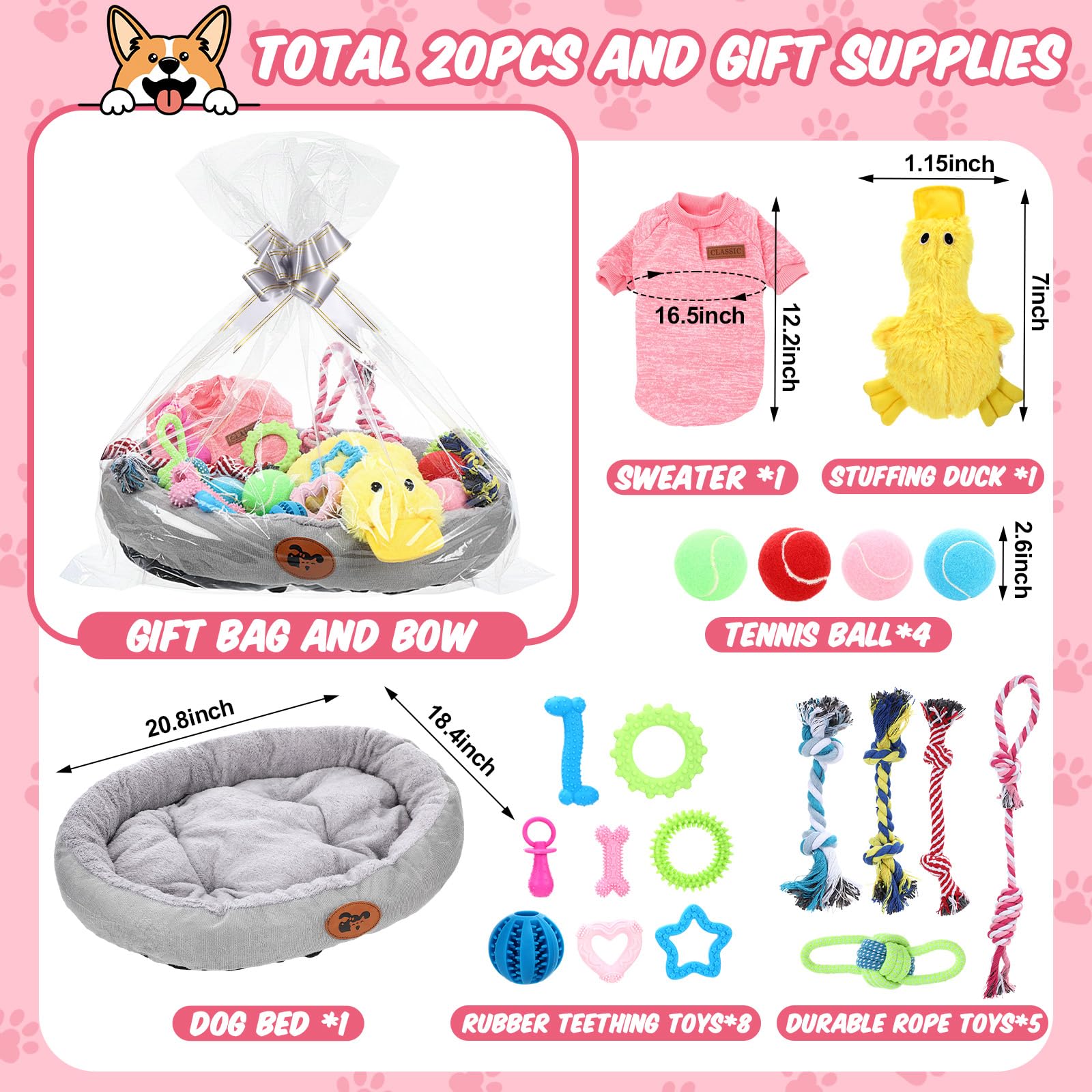 Zopeal Lot de 24 jouets couineurs pour chiens de petite, moyenne et grande race, canard mignon en peluche et balles couinantes douces pour chiot et animal domestique