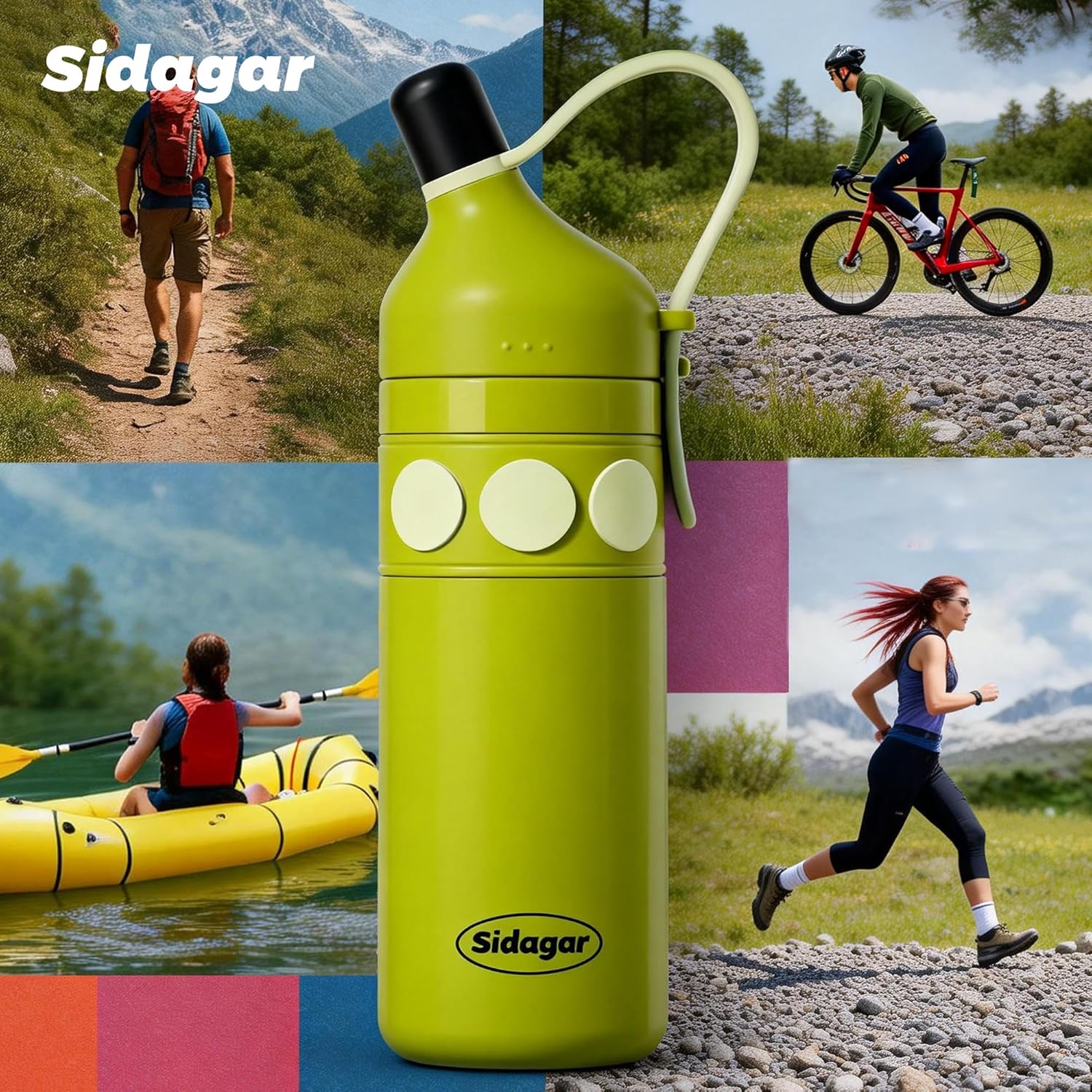 24 oz Insulated Water Bottle with Loop Handle, Aesthetic Slim Vacuum Flash Double Wall Cold Retention, Eco-Friendly Leakproof Flask for Hiking & Camping, Avocado Green