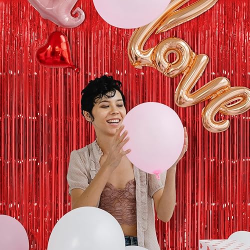 Miniatura 5 de Paquete de 10 cortinas de fondo rojo de 3.2 x 8.2 pies de papel de oropel metálico, cortinas de flecos de papel de aluminio de oropel para