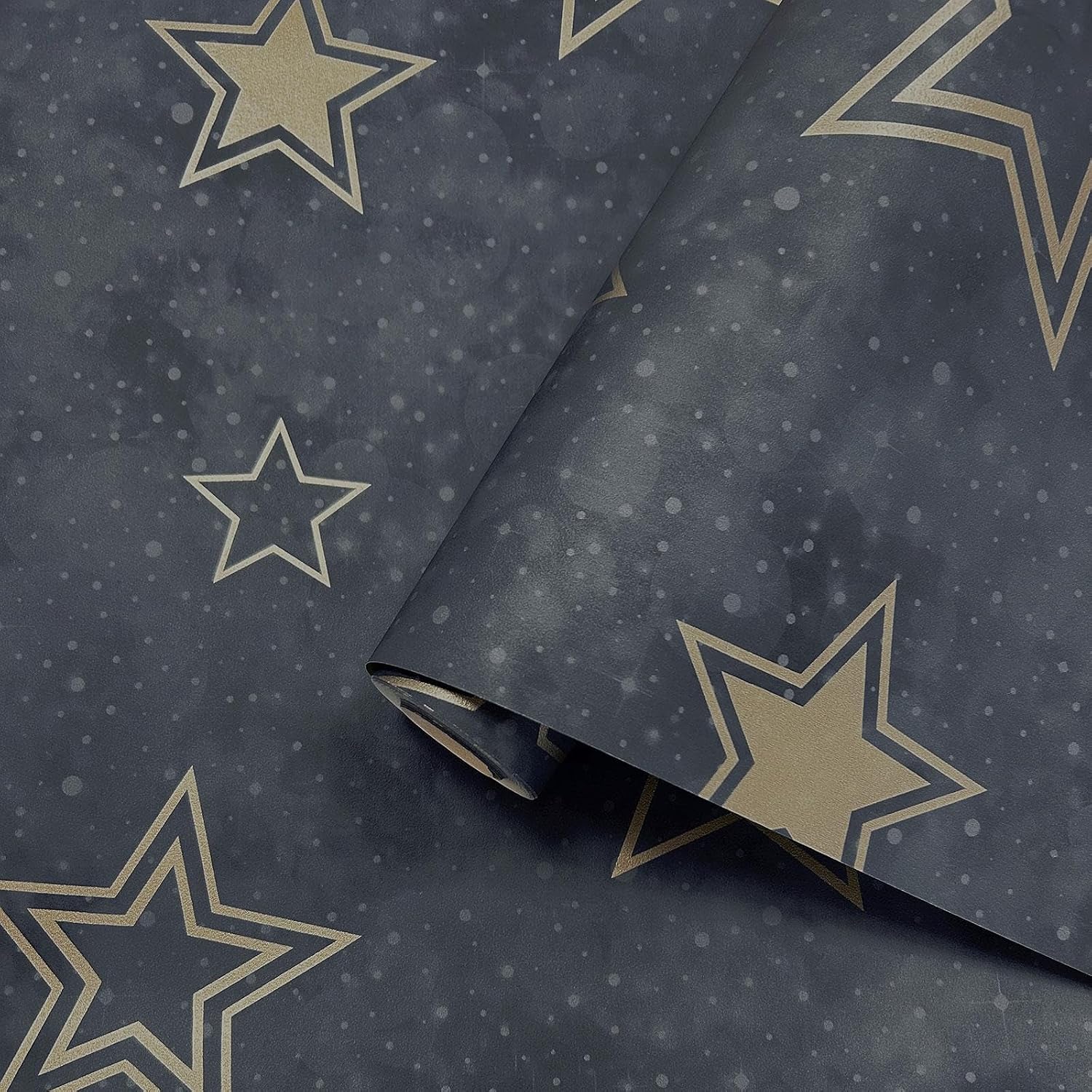 Stardust Wallpaper Smooth Finish Star Themed Wallpaper with Highlights Perfect for Kids Bedroom, Feature Walls, Nurseries or Playrooms, Cute Star DesignMidnight Blue/Gold Holden 14061