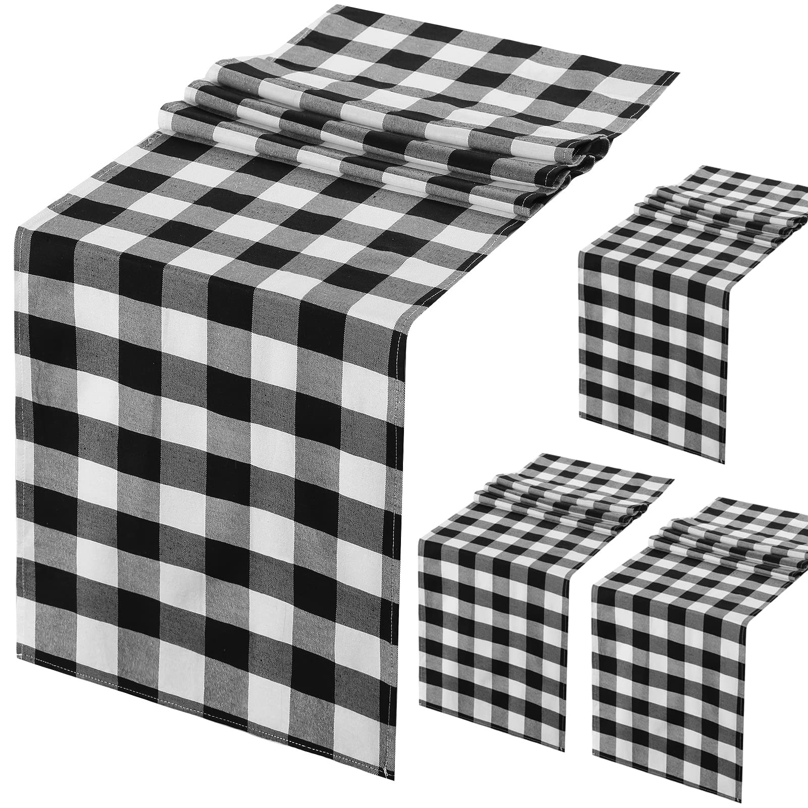Black and White Plaid Table Runner Checker Buffalo Table Runner 4 Pieces 13 x 108 Inch Table Cover for Halloween Party Outdoor Family Fall Decorations