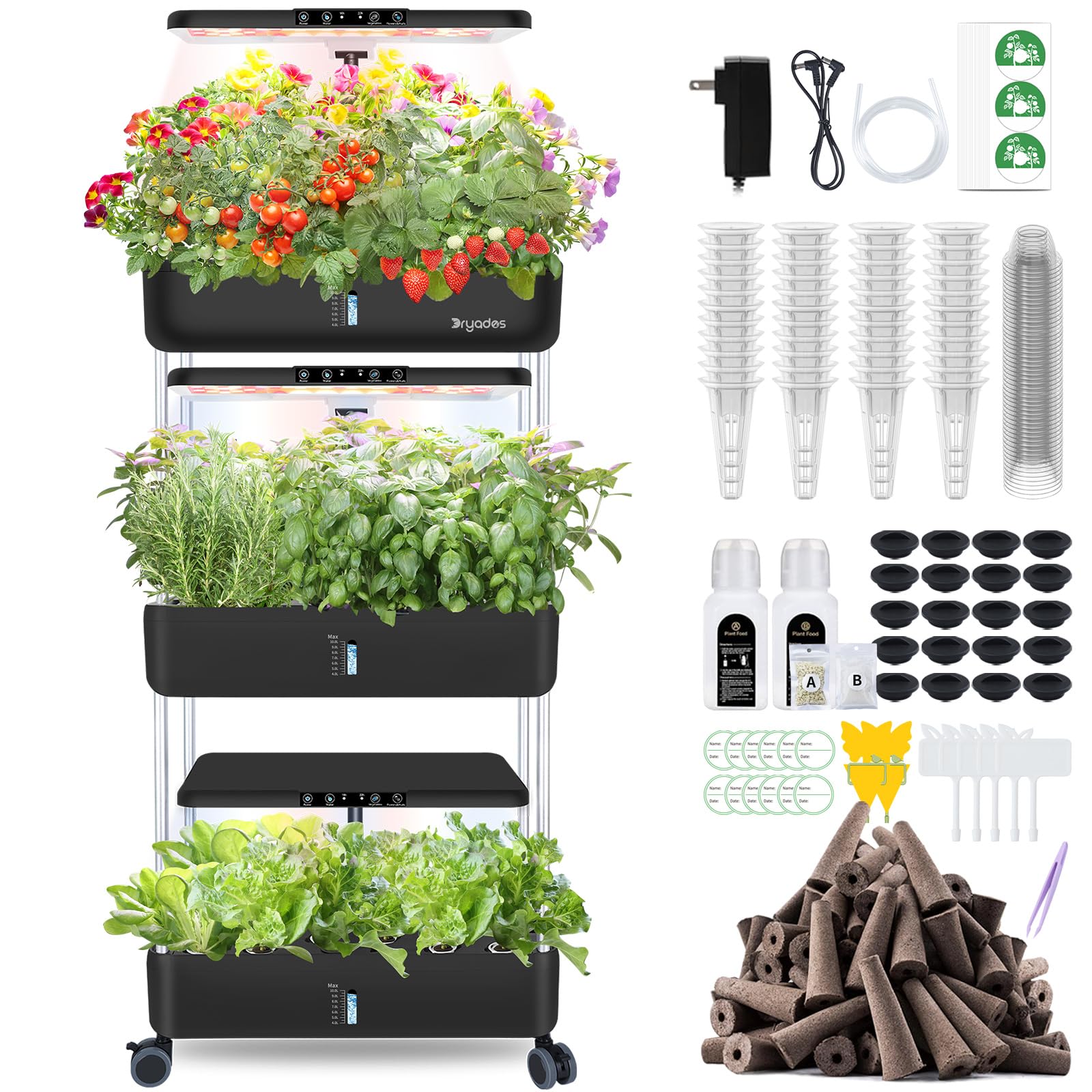 Hydroponics Growing System Indoor Garden - DRYADES Herbs Garden Kit Indoor with LED Grow Light Grow Anything Plants Germination Kit (No Seeds) Harvest Vegetable Lettuce for Home Kitchen (66 Pods)