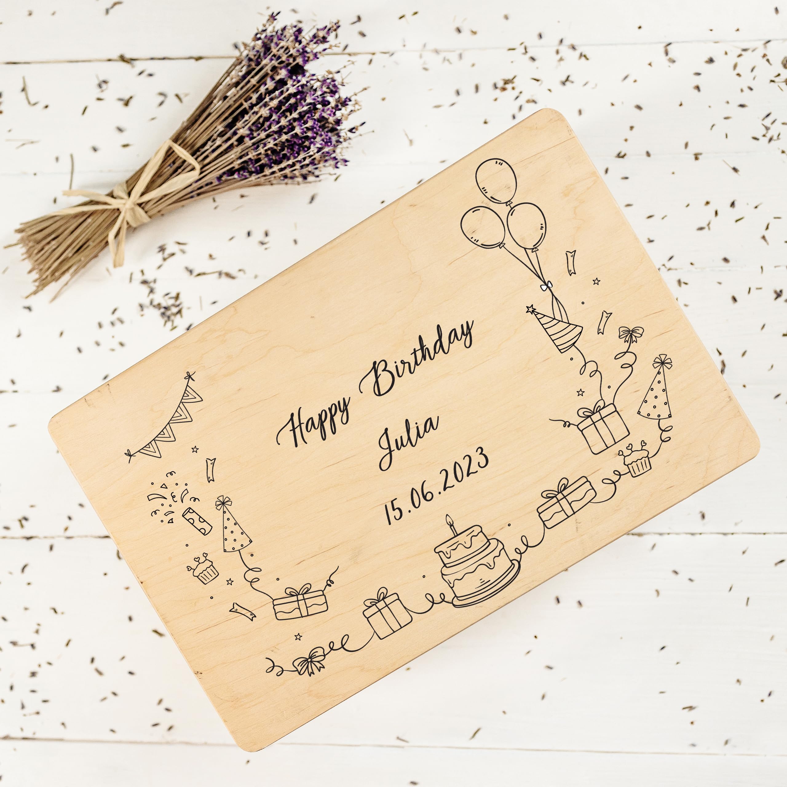 Creative Deco Personalised Birthday Gift | Gifts for Women, Men, Girls or Boys | Unique Wish Text Custom Gift Box | Customised Wooden Storage Box with Hinged Lid | Perfect as a Keepsake or Decoration - Image 5