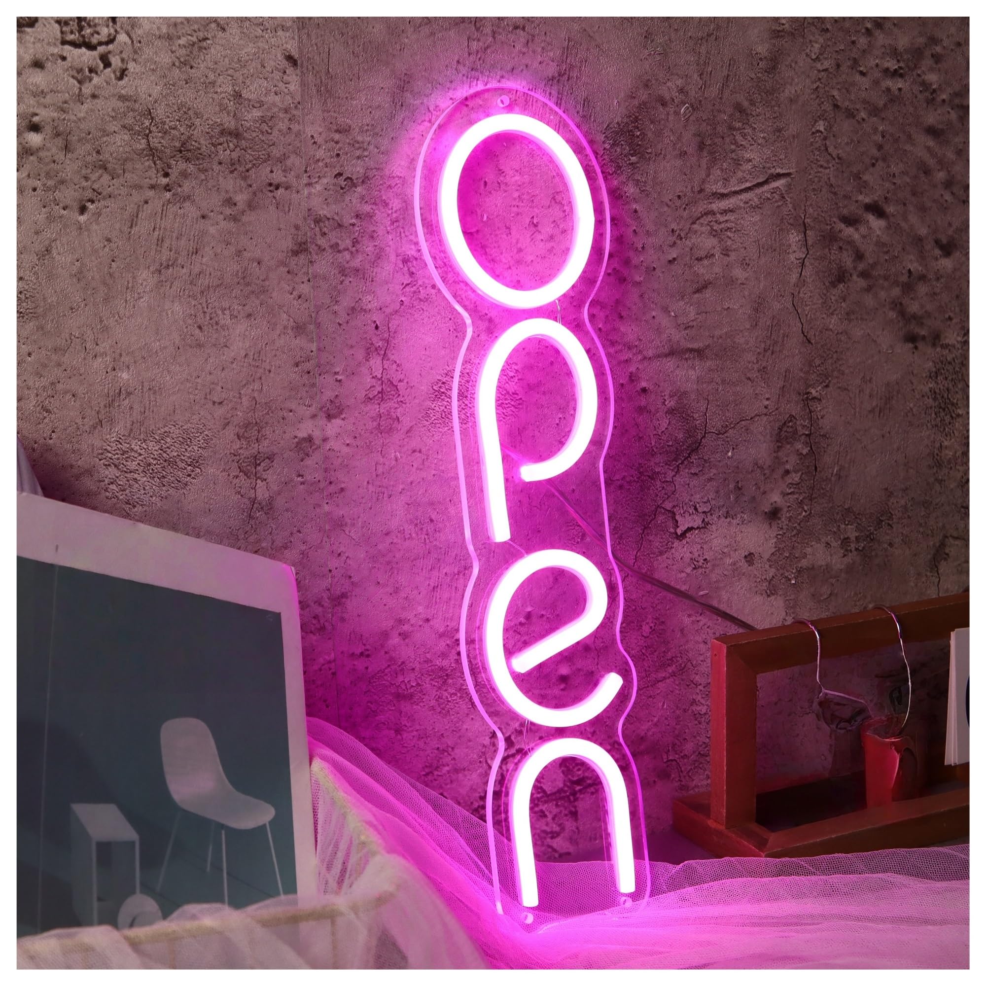 RONGCH Hanging Art Neon Signs Open Vertical Neon Sign, Suitable for Restaurant Shop Decor with Brightness Adjustable 38cm